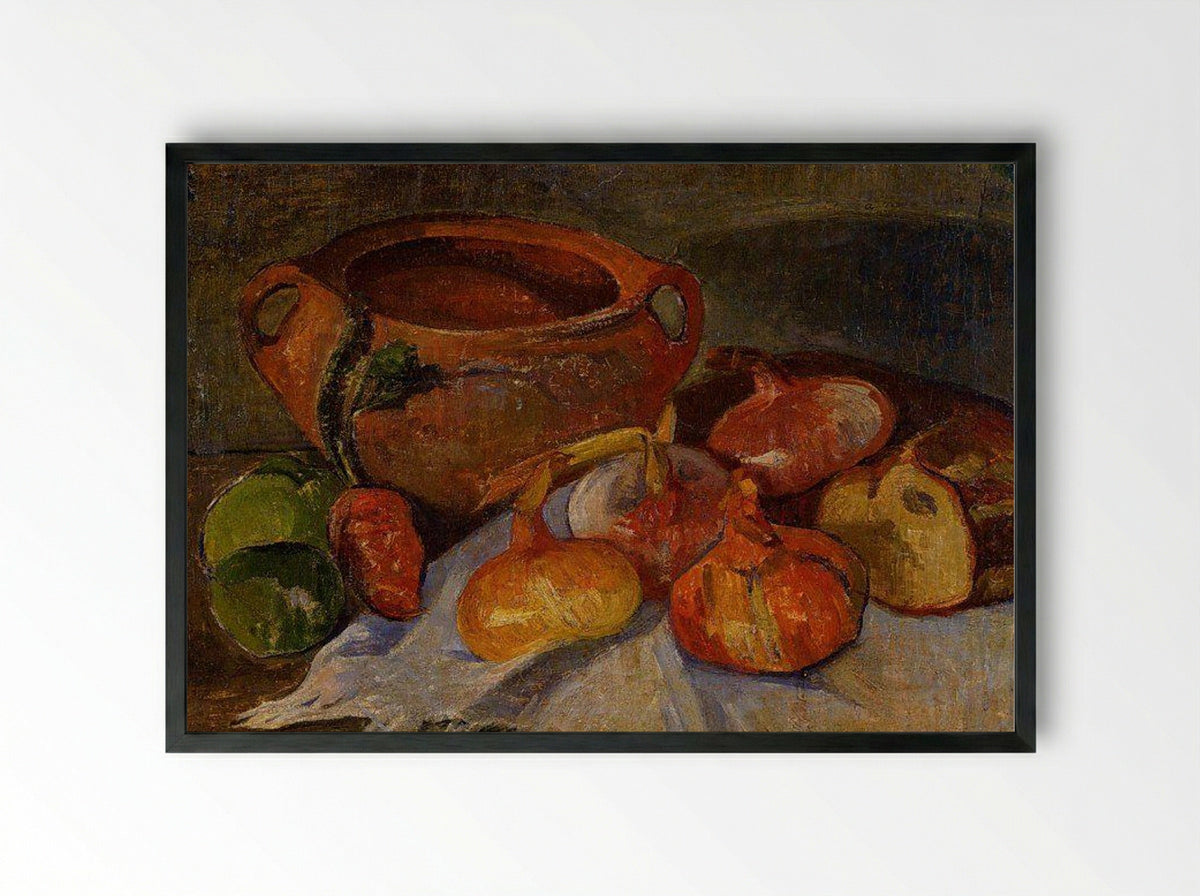 Still Life: Pot, Onions, Bread and Green Apples - Meijer de Haan - Framed Print Black