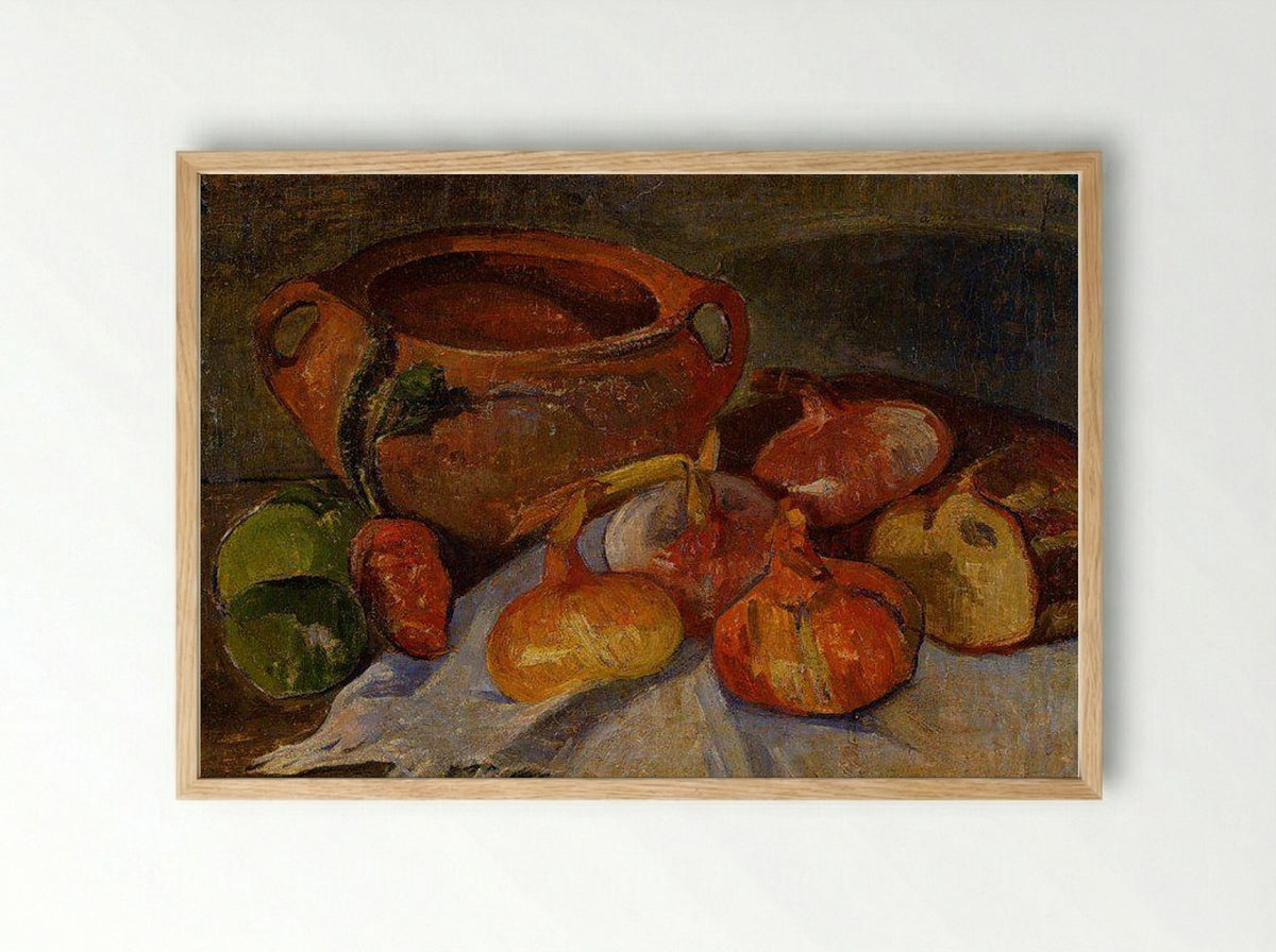 Still Life: Pot, Onions, Bread and Green Apples - Meijer de Haan - Framed Print Wood