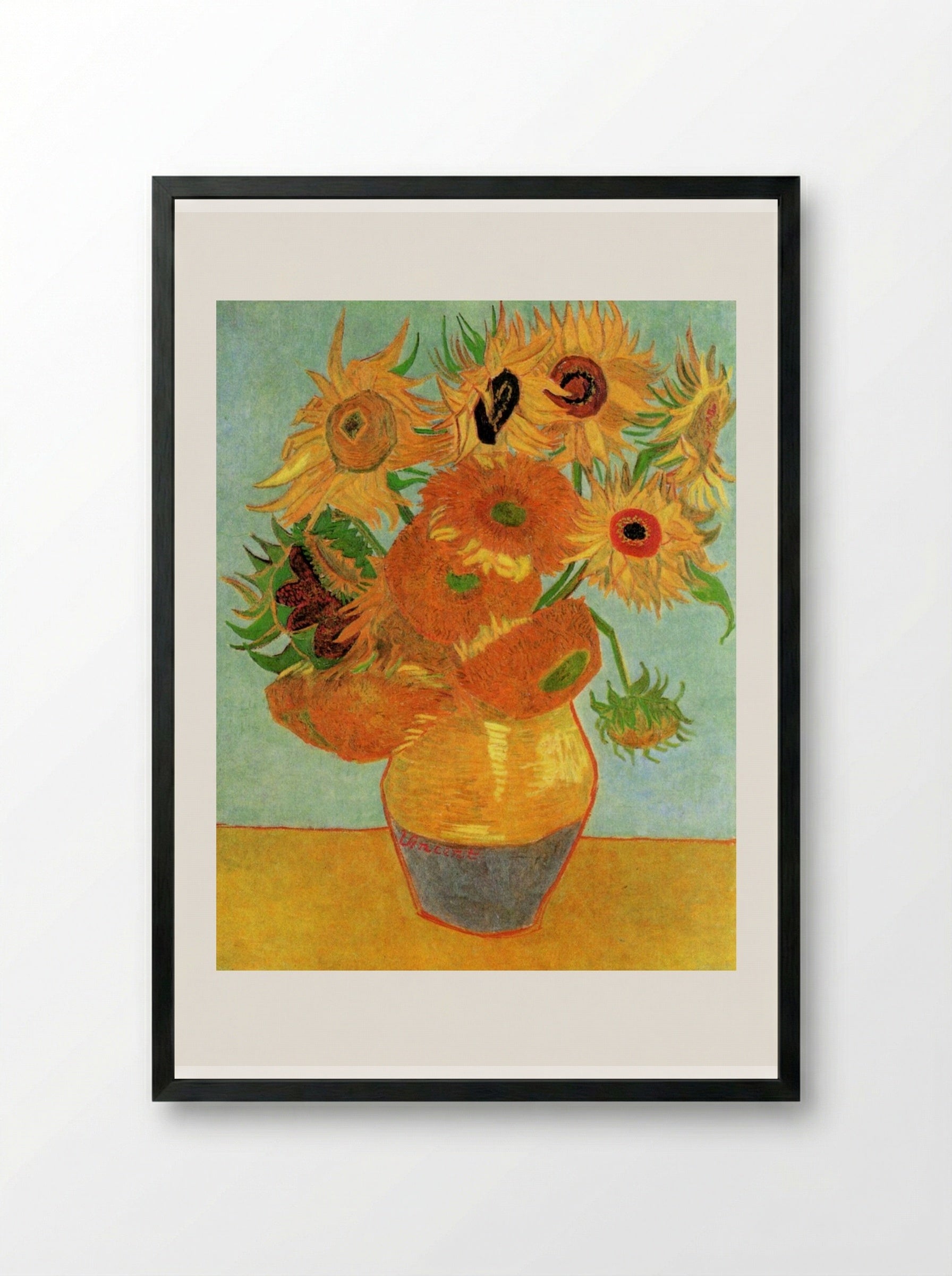 Still Life: Vase with Twelve Sunflowers - Vincent van Gogh - Framed Print Black