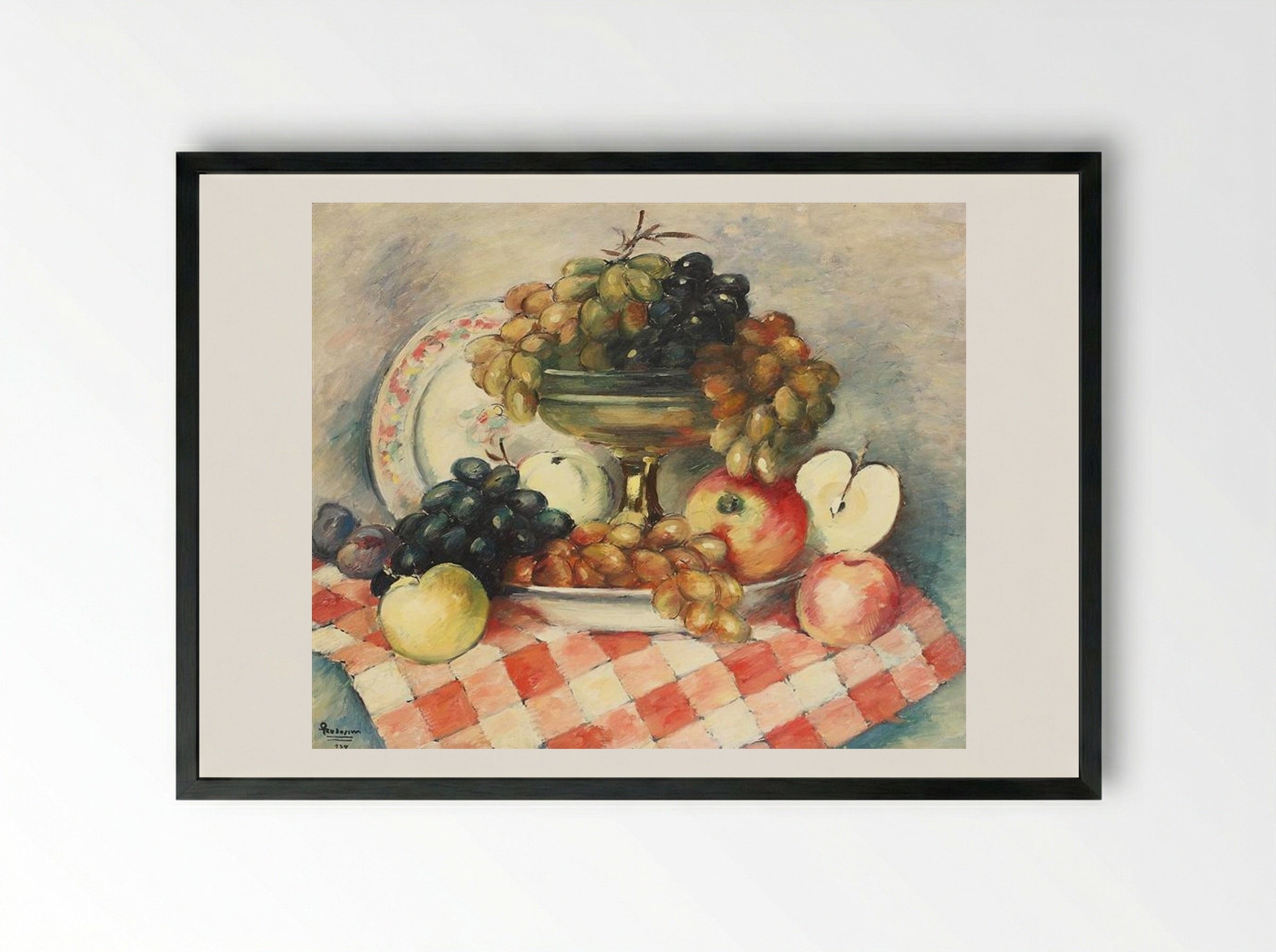 Still-life with Grapes and Apples - Ion Theodorescu-Sion - Framed Print Black