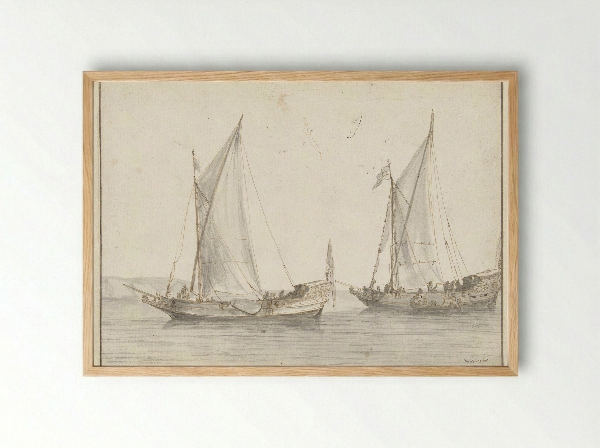 Stille zee met twee jachten - Abraham de Verwer - Framed Print Wood