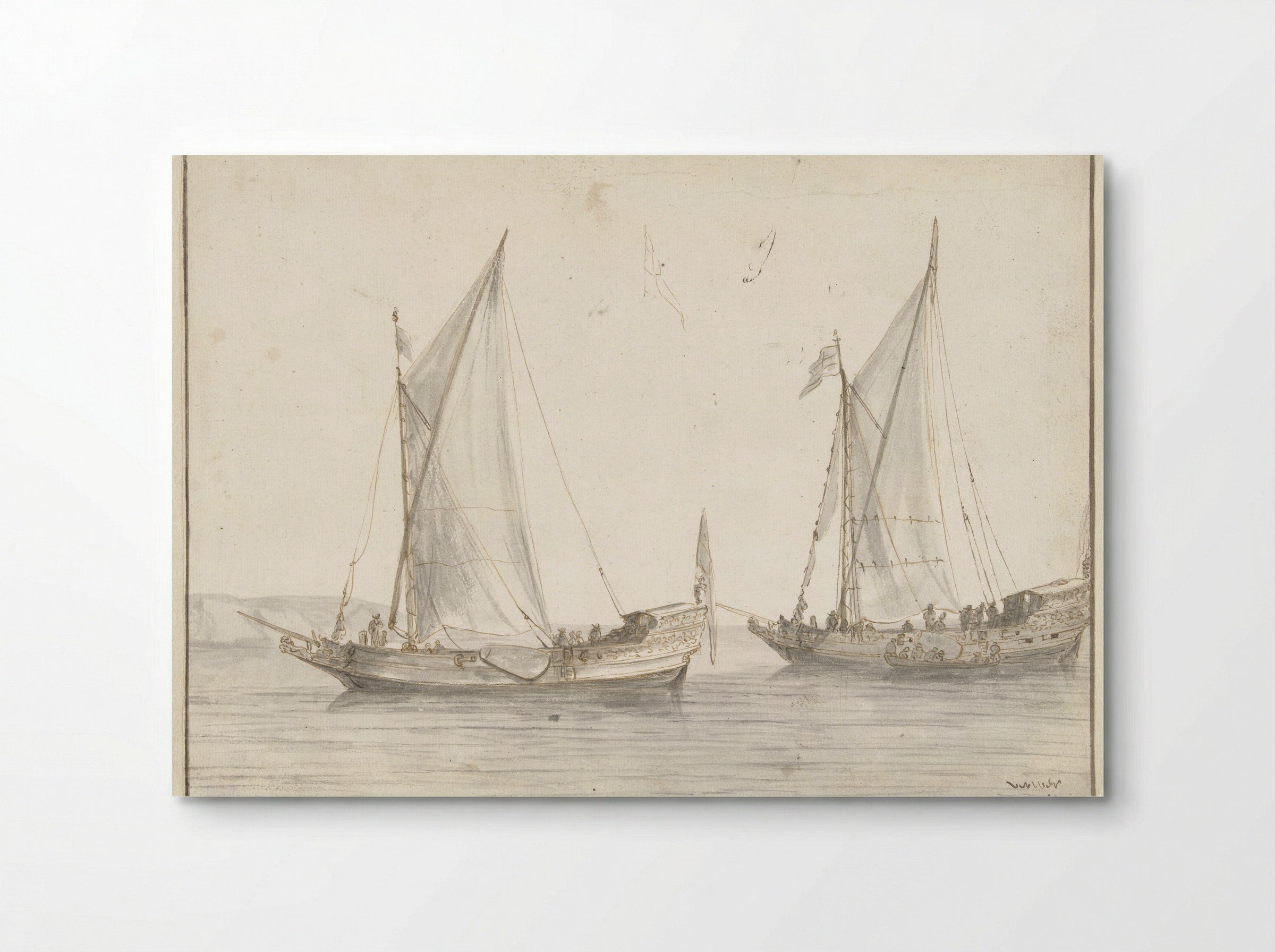 Stille zee met twee jachten - Abraham de Verwer - Poster