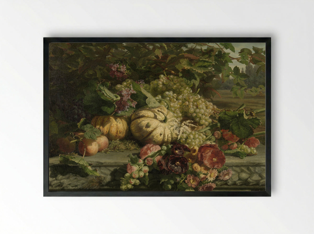 Stilleven met bloemen en vruchten - Gerardina Jacoba van de Sande Bakhuyzen - Framed Print Black