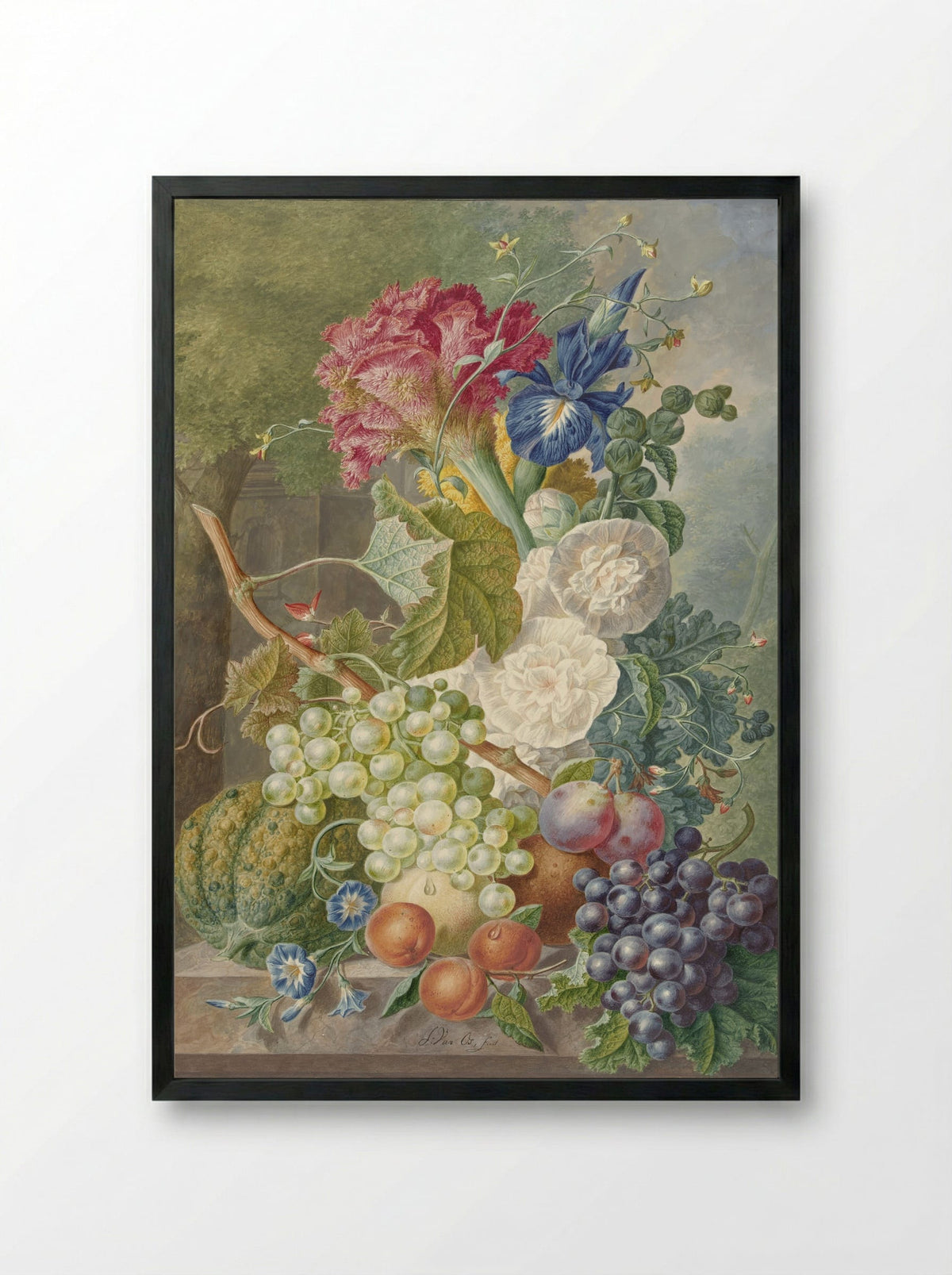 Stilleven met bloemen en vruchten - Jan van Os - Framed Print Black