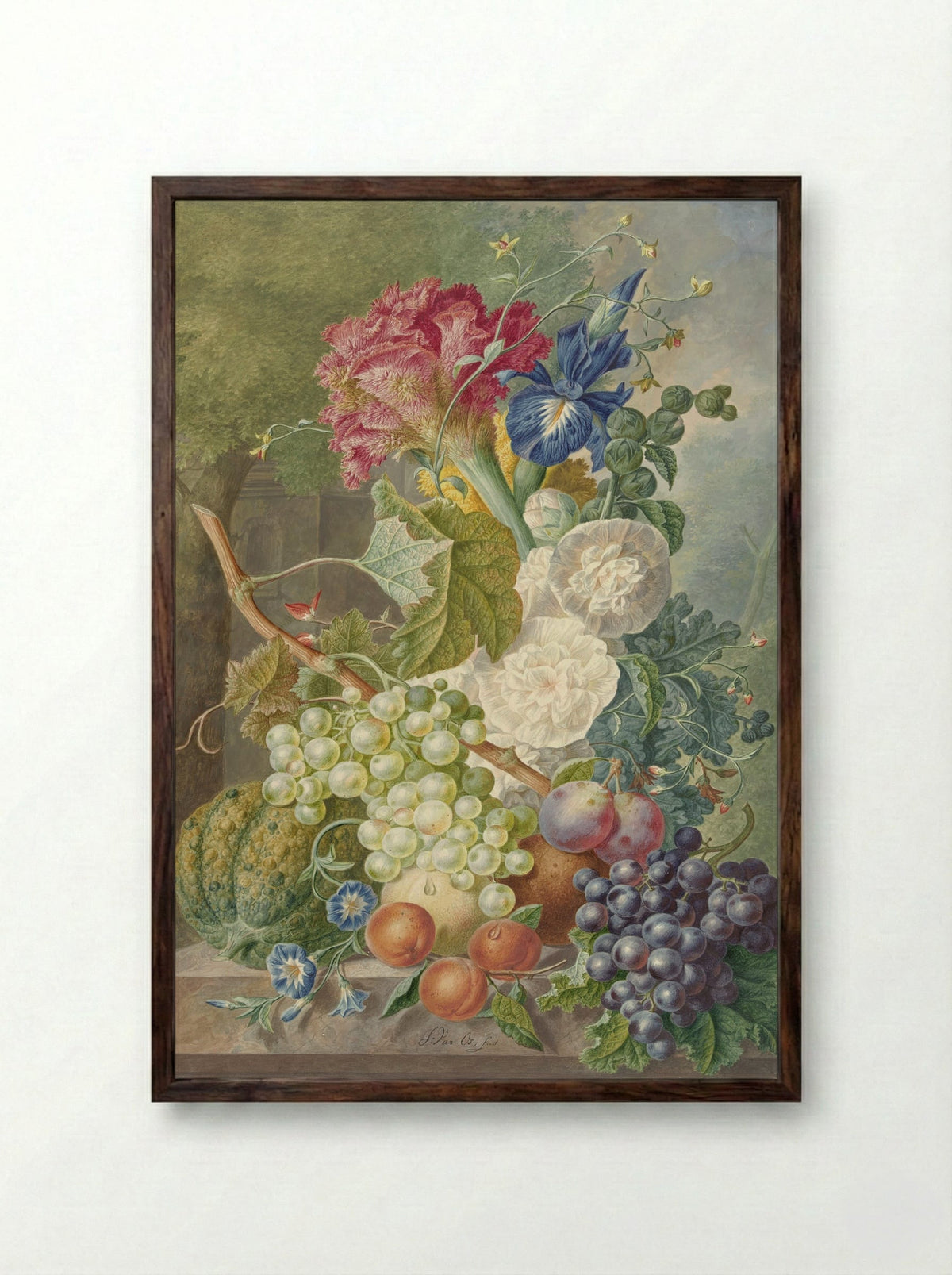 Stilleven met bloemen en vruchten - Jan van Os - Framed Print Dark Wood