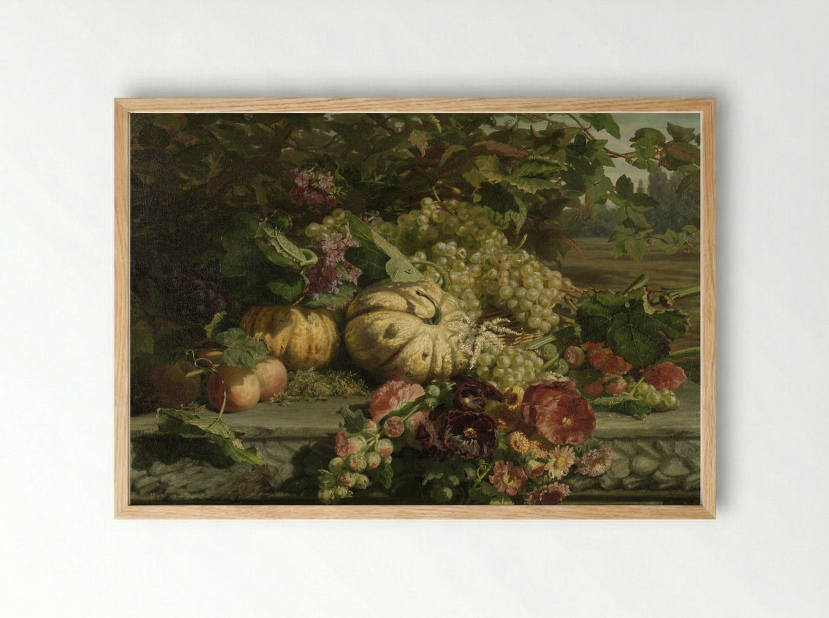 Stilleven met bloemen en vruchten - Gerardina Jacoba van de Sande Bakhuyzen - Framed Print Wood
