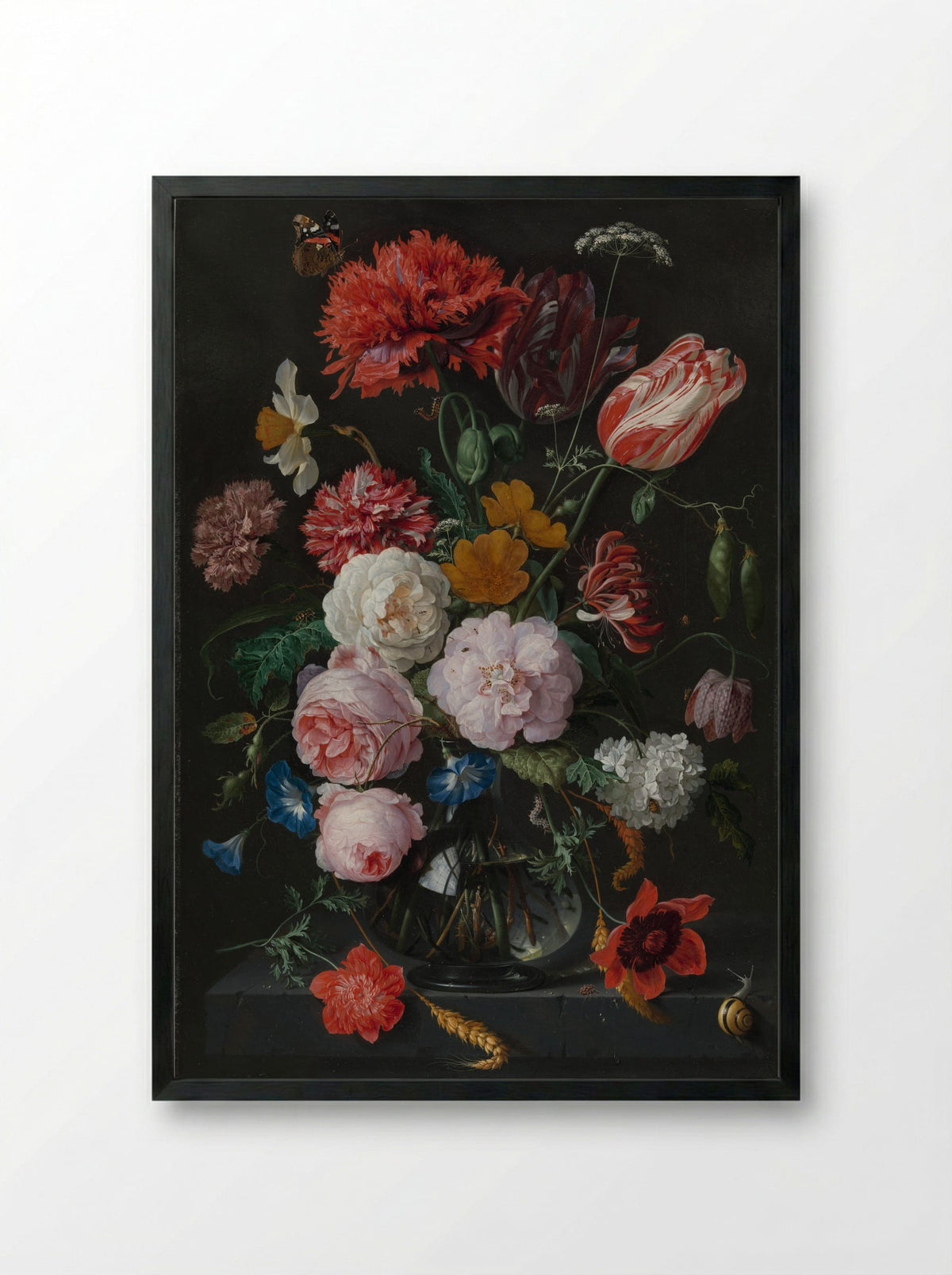Stilleven met bloemen in een glazen vaas - Jan Davidsz. de Heem - Framed Print Black