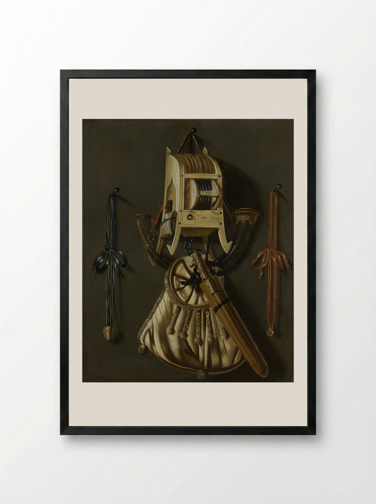 Stilleven met jachtgerei - Johannes Leemans - Framed Print Black