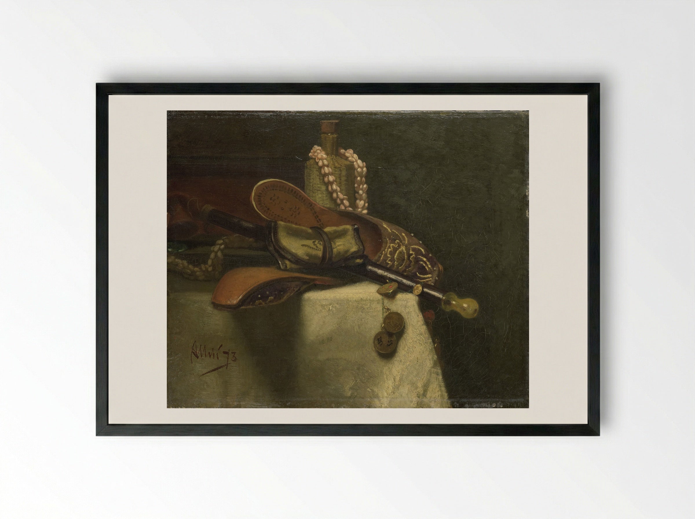 Stilleven met oosterse muilen - August Allebé - Framed Print Black