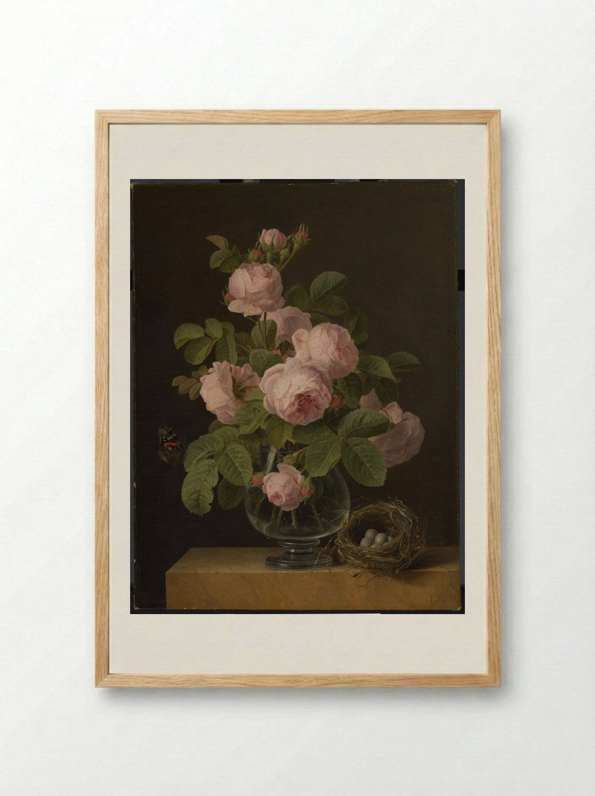 Stilleven met rozen en een vogelnestje - Jan Frans van Dael - Framed Print Wood