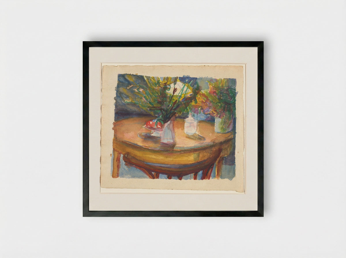 Stilleven met tafel met vazen - Wendelien Schönfeld - Framed Print Black