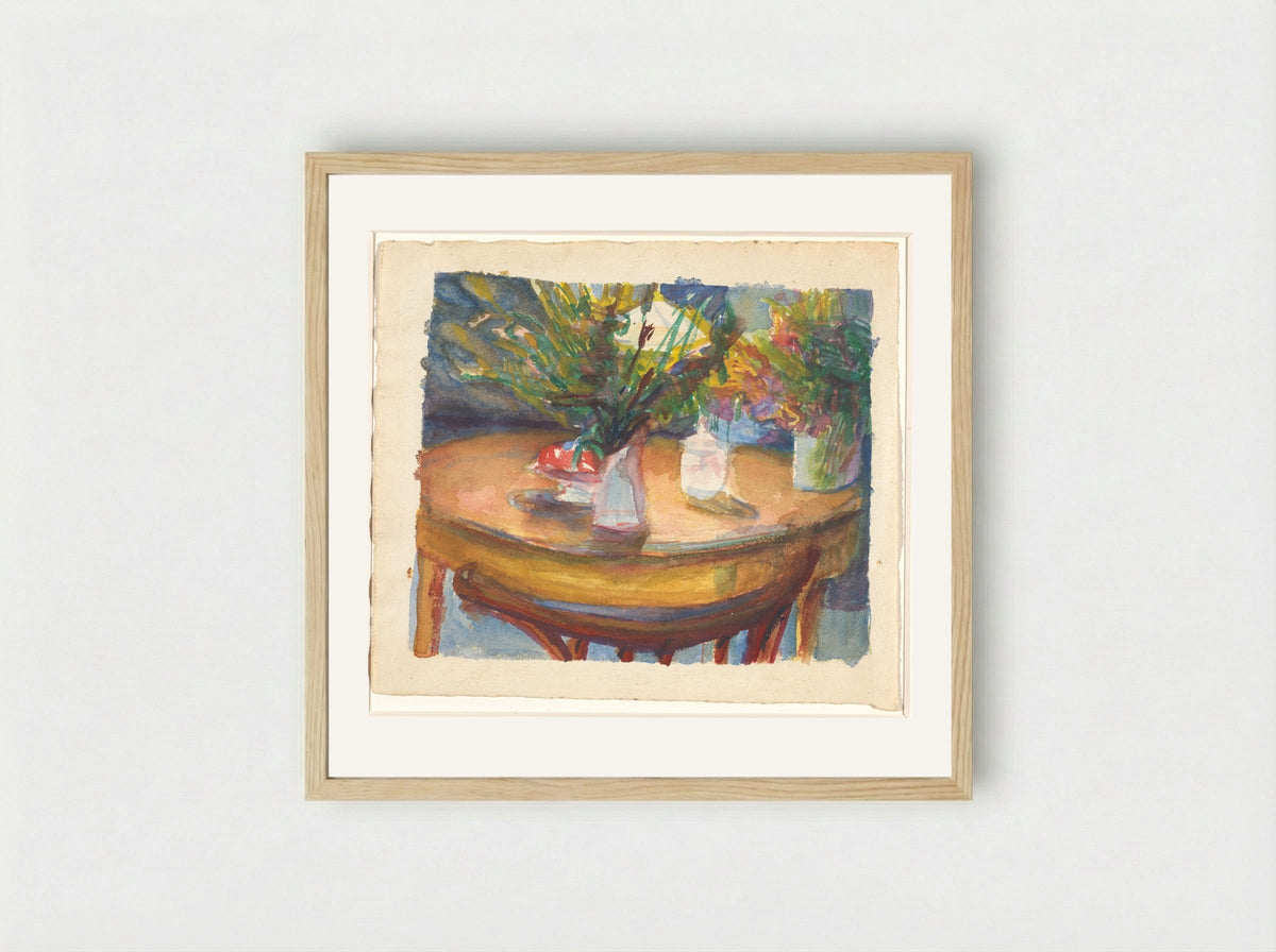 Stilleven met tafel met vazen - Wendelien Schönfeld - Framed Print Wood
