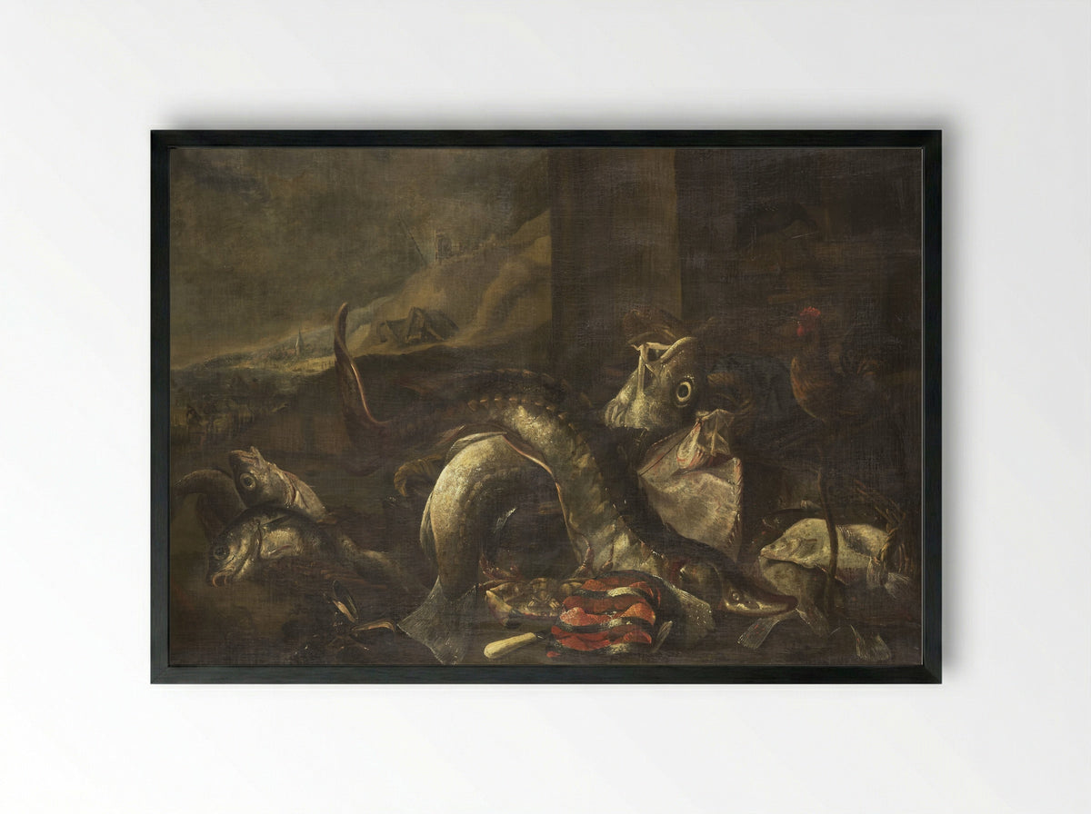 Stilleven met vissen - R. van Burgh - Framed Print Black