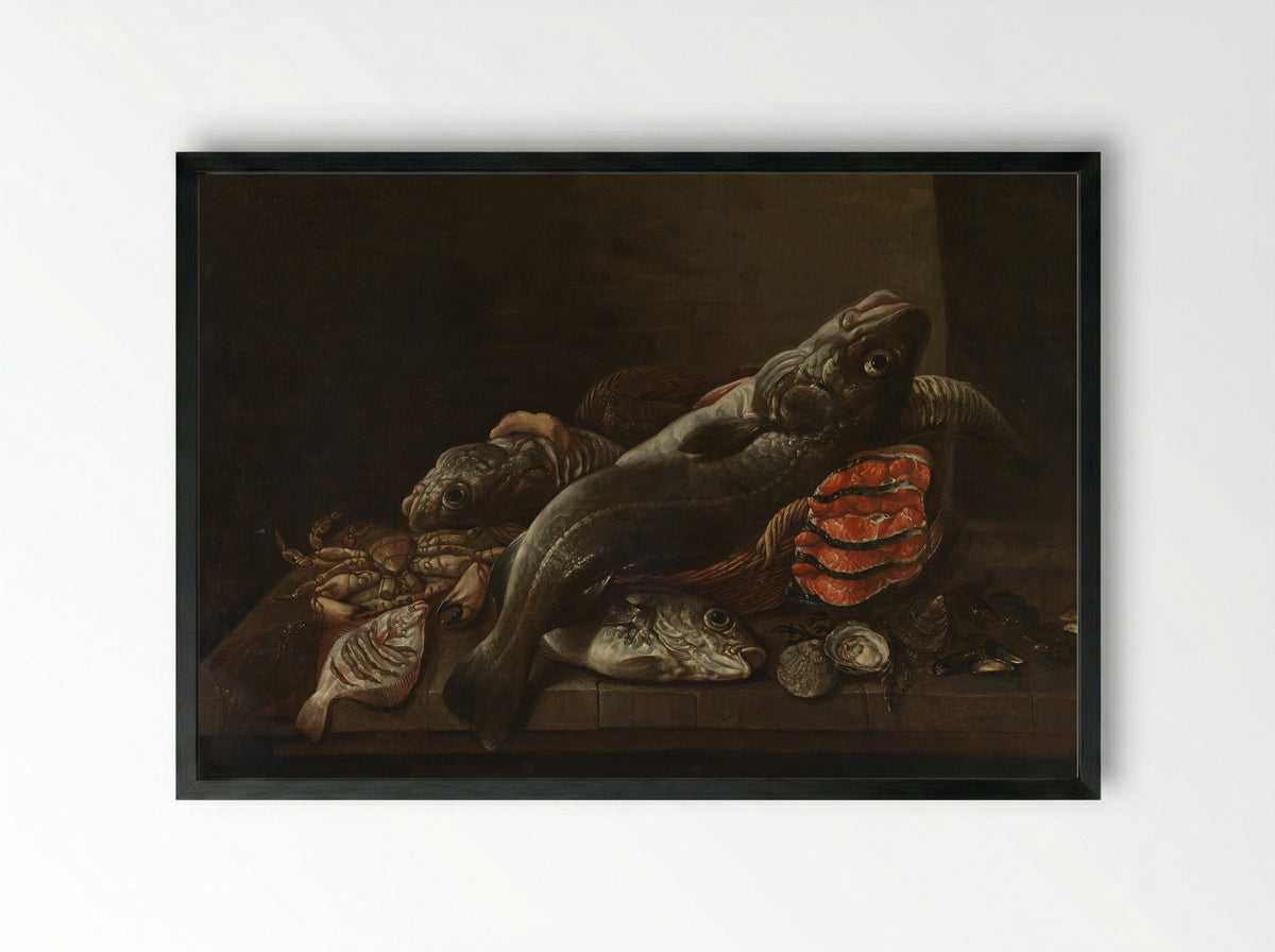 Stilleven met vissen - Isaac van Duynen - Framed Print Black