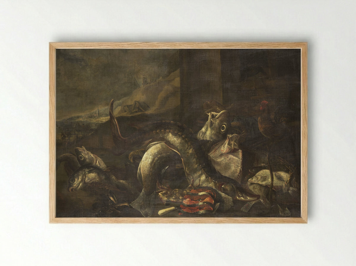Stilleven met vissen - R. van Burgh - Framed Print Wood