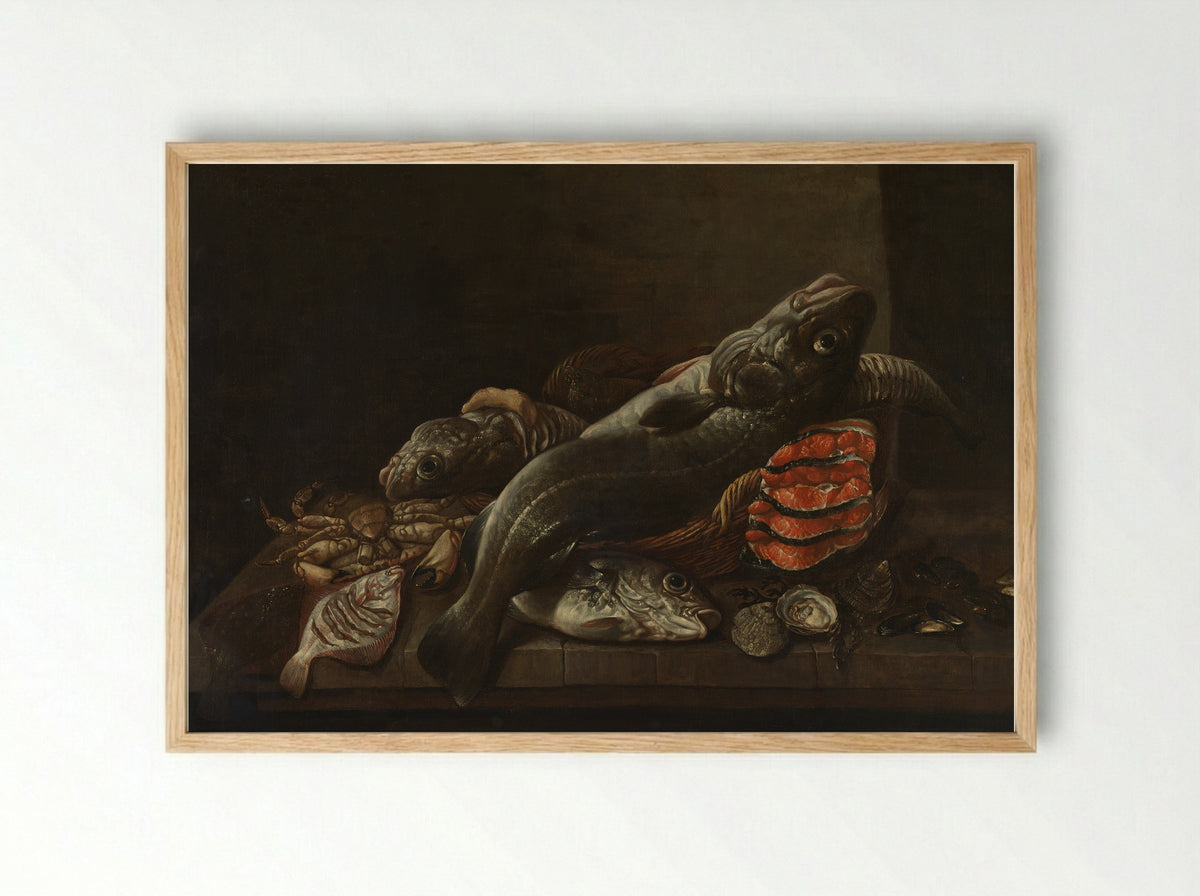 Stilleven met vissen - Isaac van Duynen - Framed Print Wood