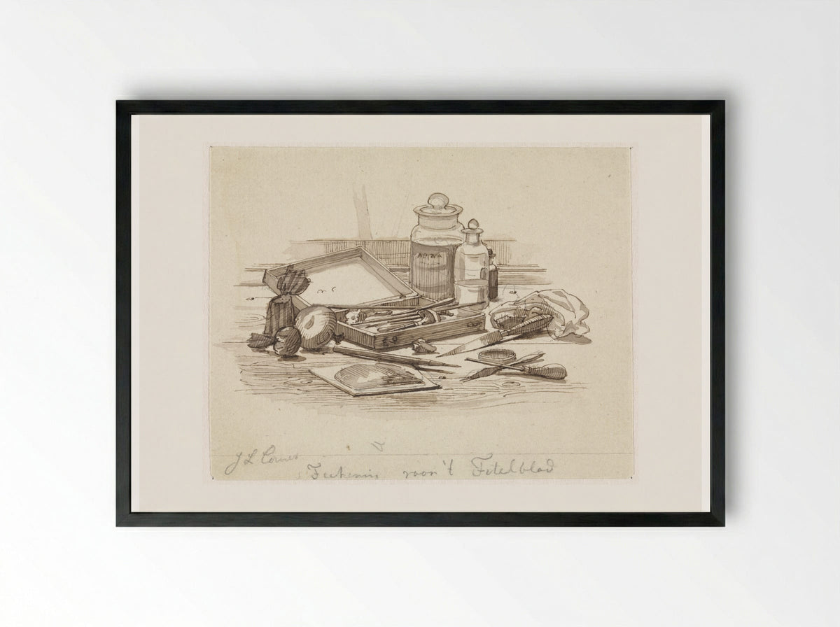 Stilleven van grafische attributen - Jacobus Ludovicus Cornet - Framed Print Black