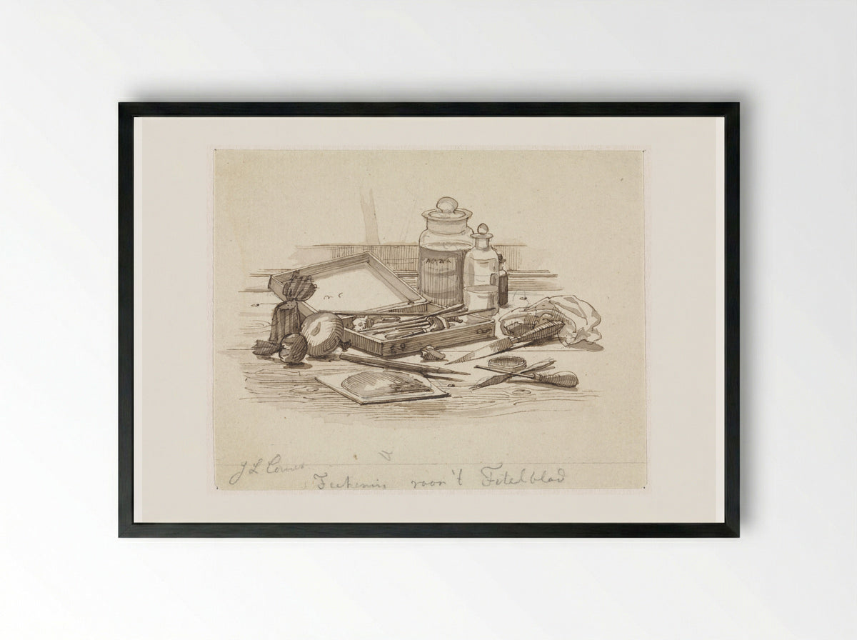Stilleven van grafische attributen - Jacobus Ludovicus Cornet - Framed Print Black