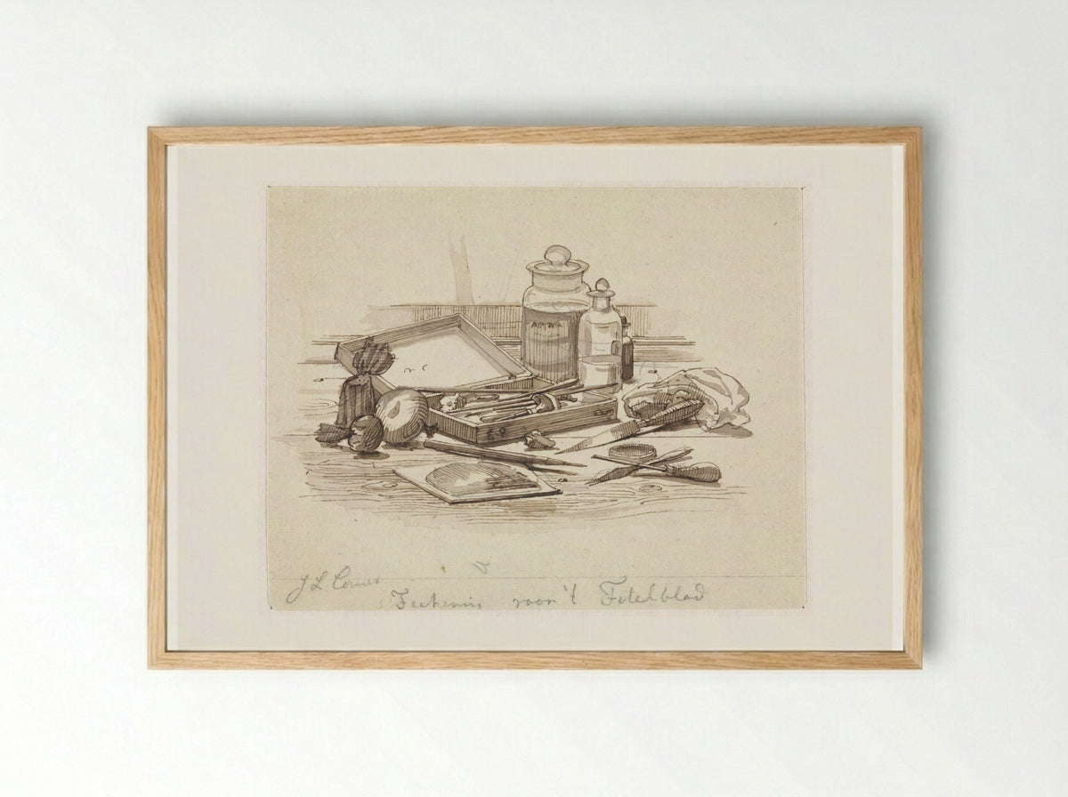 Stilleven van grafische attributen - Jacobus Ludovicus Cornet - Framed Print Wood