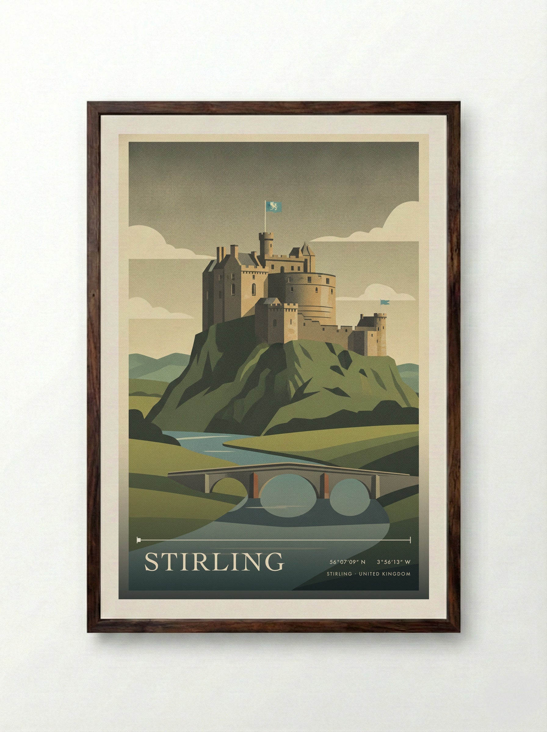 Stirling United Kingdom Travel Poster - Framed Print Dark Wood