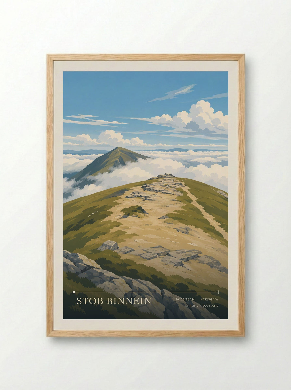 Stob Binnein, Stirling | Travel Poster - Framed Print Wood
