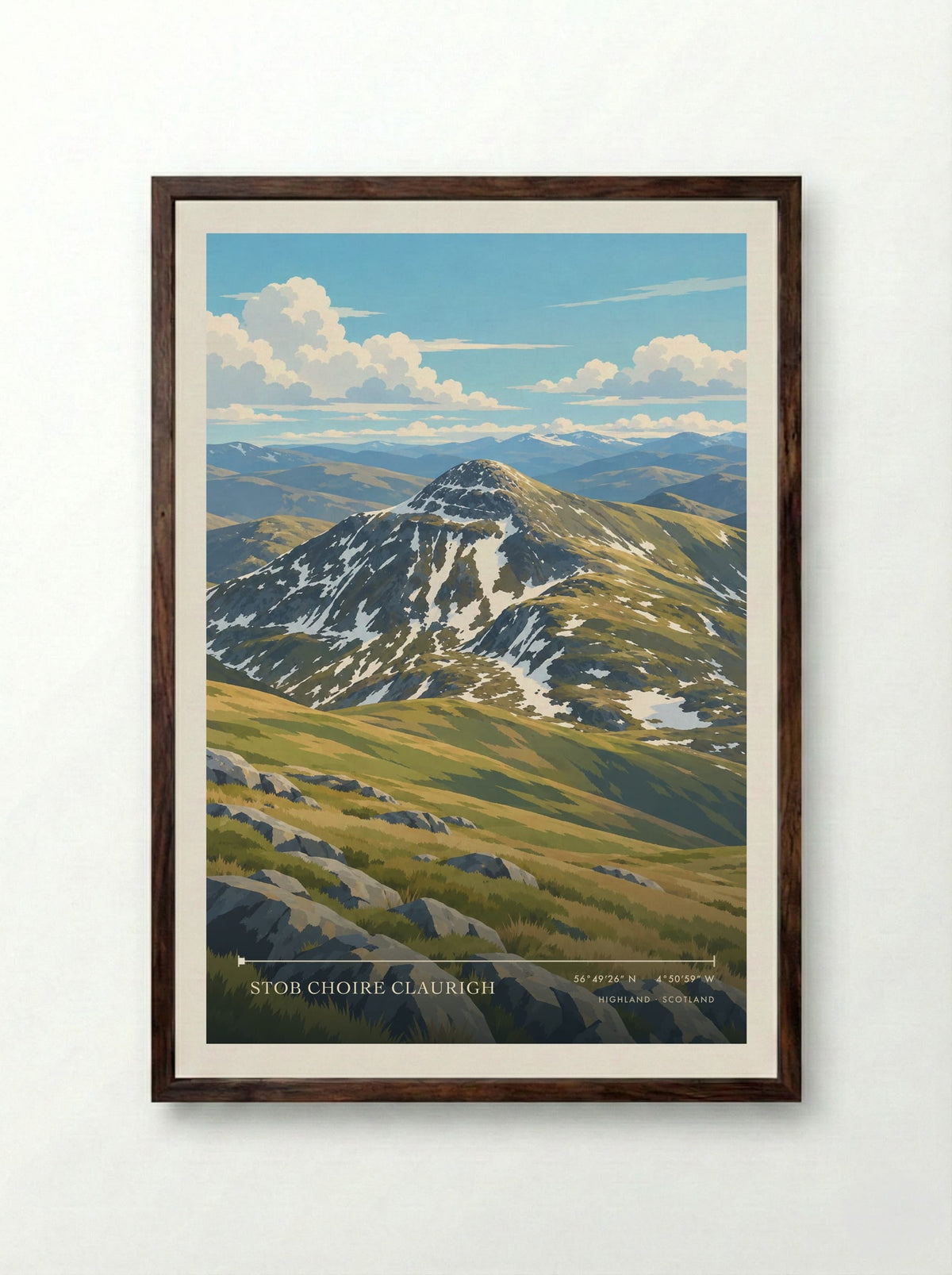 Stob Choire Claurigh, Highland | Travel Poster - Framed Print Dark Wood