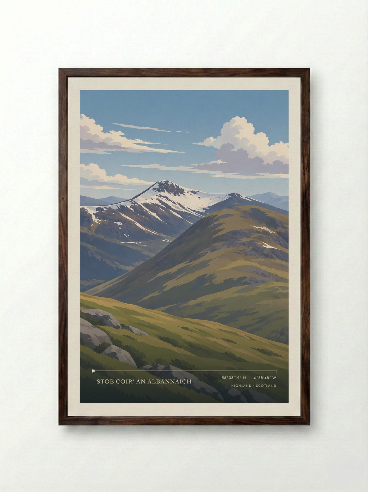 Stob Coir' an Albannaich, Highland | Travel Poster - Framed Print Dark Wood