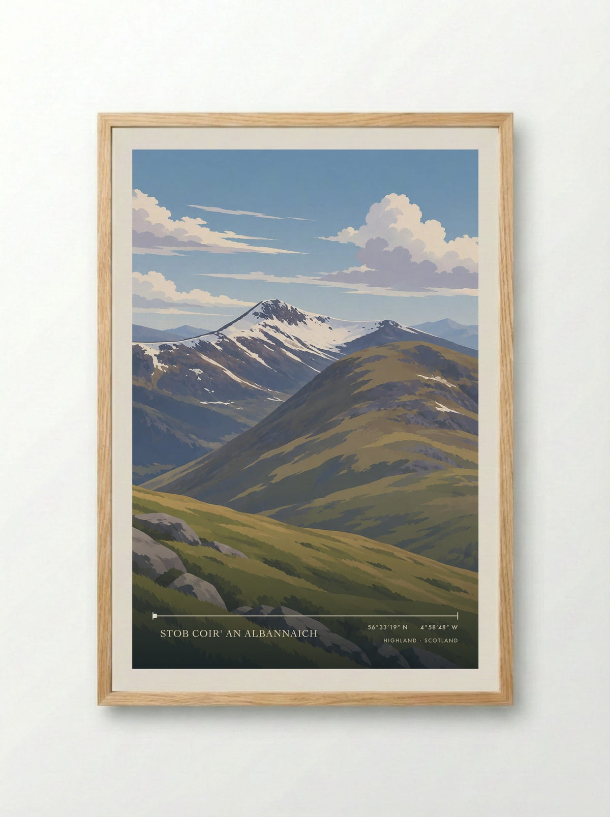 Stob Coir' an Albannaich, Highland | Travel Poster - Framed Print Wood