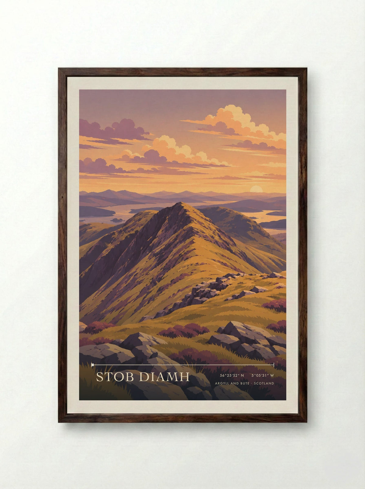 Stob Diamh, Argyll and Bute | Travel Poster - Framed Print Dark Wood