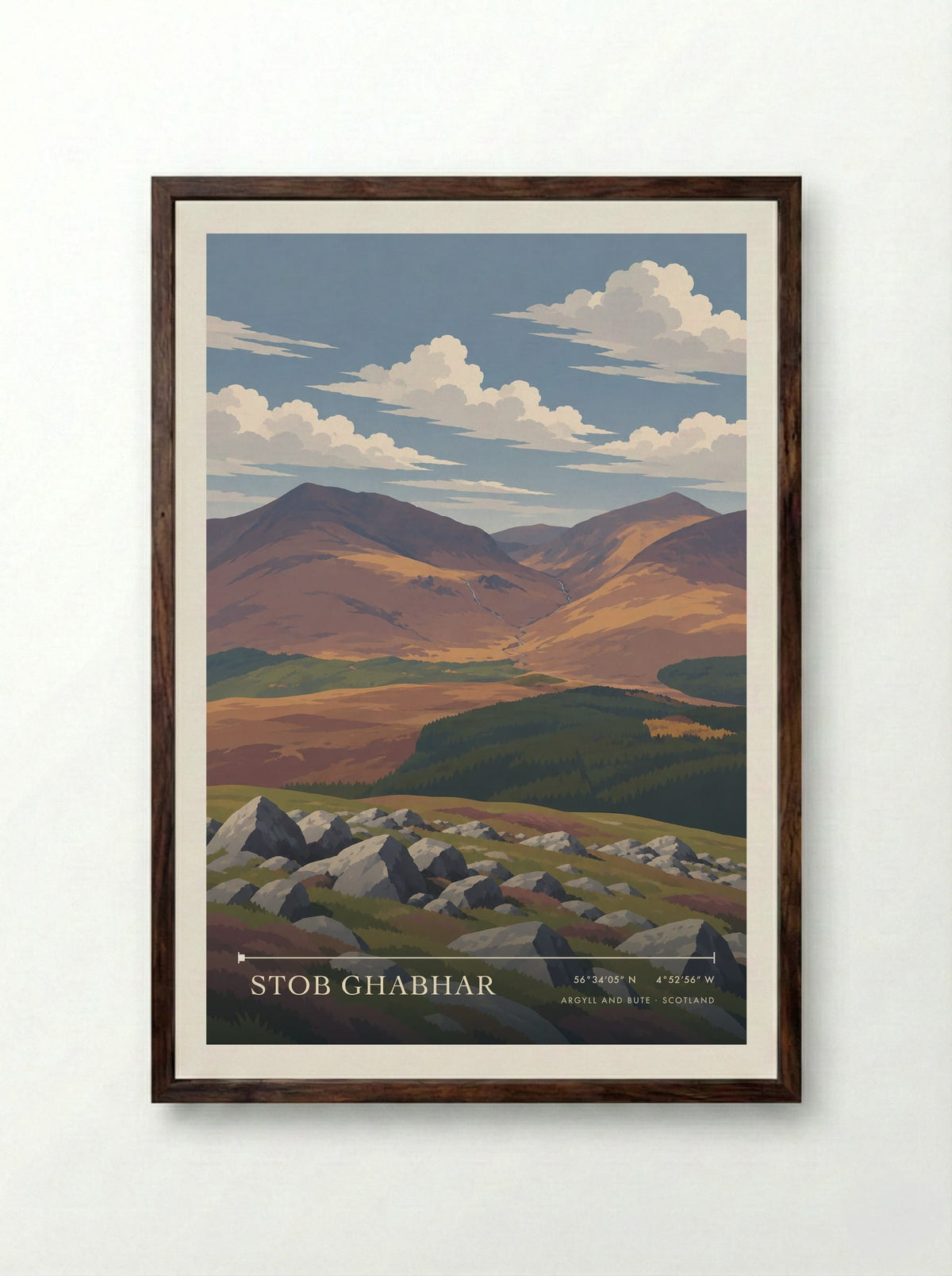 Stob Ghabhar, Argyll and Bute | Travel Poster - Framed Print Dark Wood