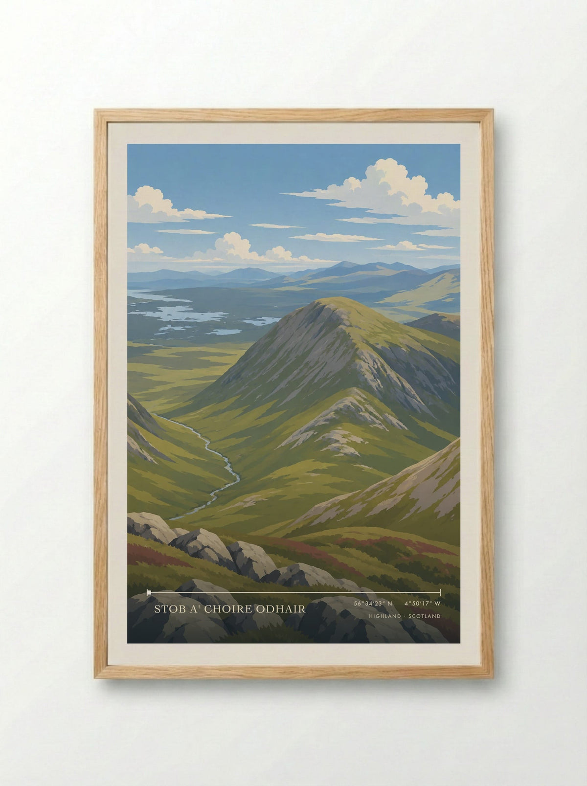 Stob a' Choire Odhair, Highland | Travel Poster - Framed Print Wood