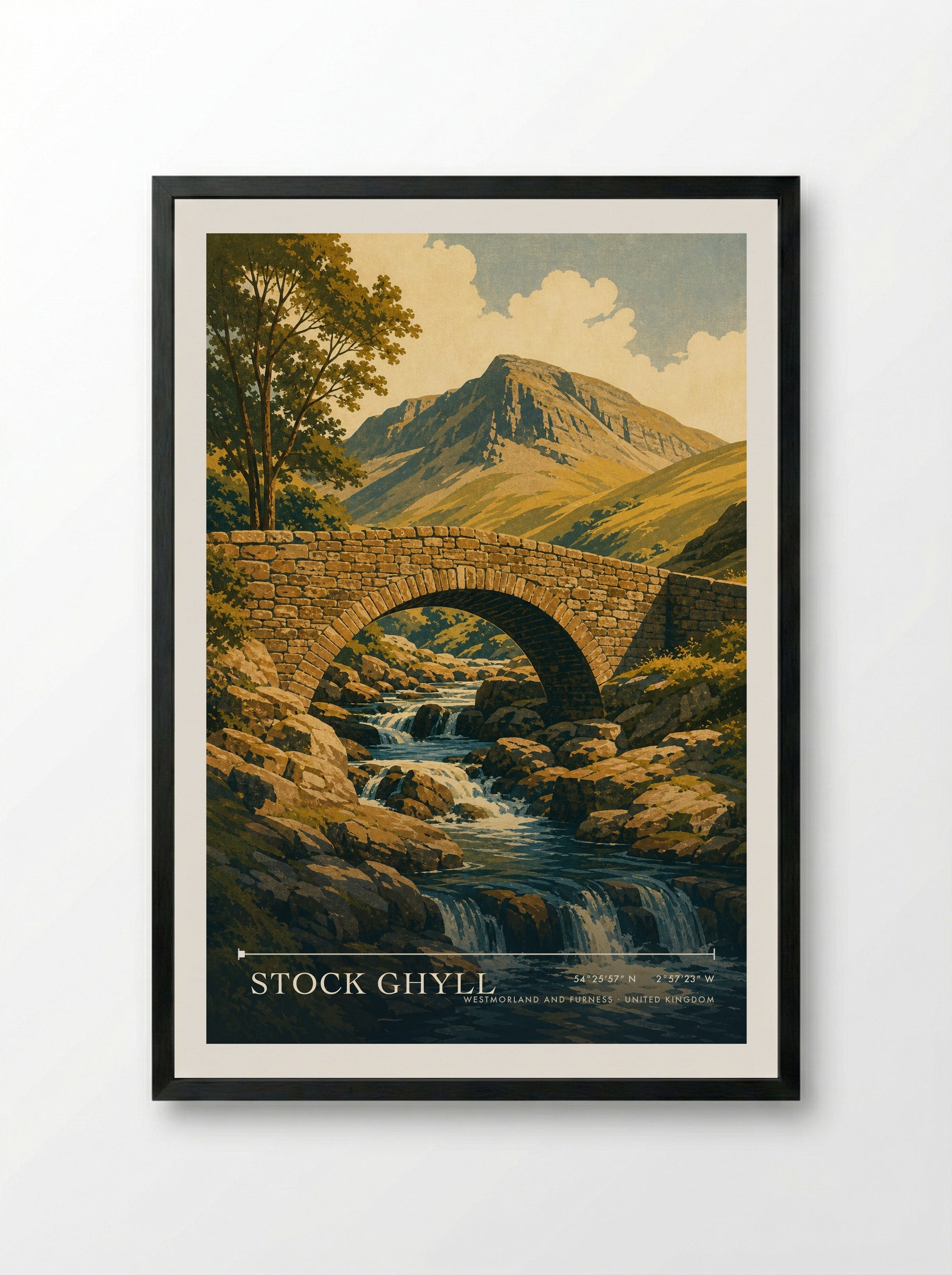 Stock Ghyll Westmorland and Furness United Kingdom Travel Poster - Framed Print Black