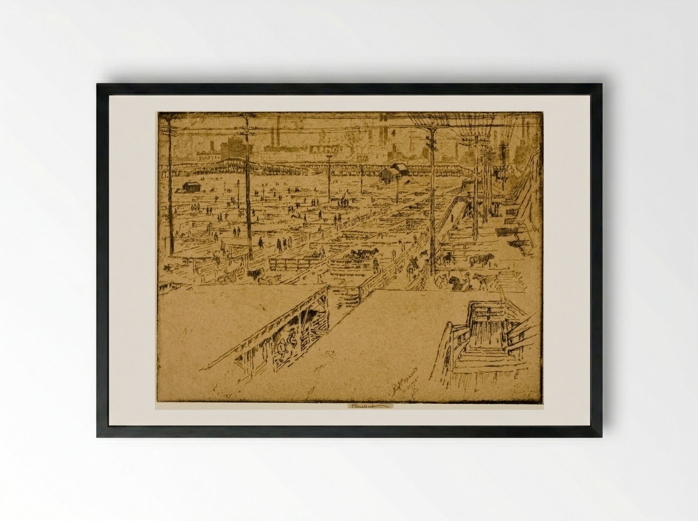 Stock Yards, Chicago - Joseph Pennell - Framed Print Black
