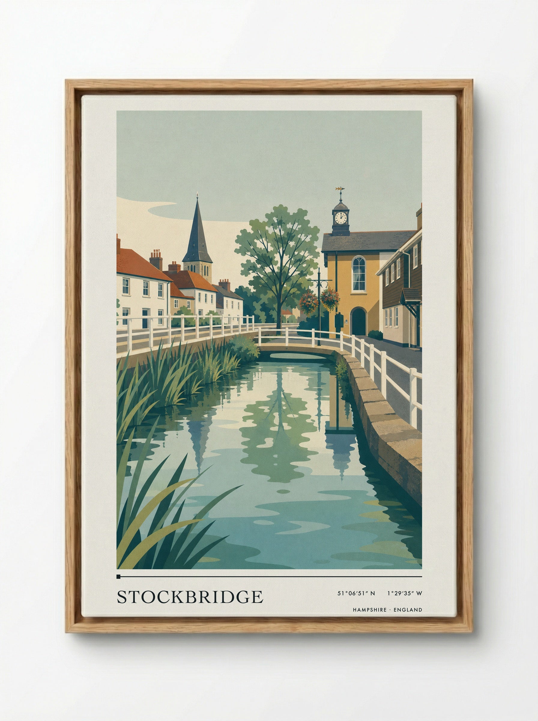 Stockbridge Hampshire England Travel Poster - Framed Canvas Wood
