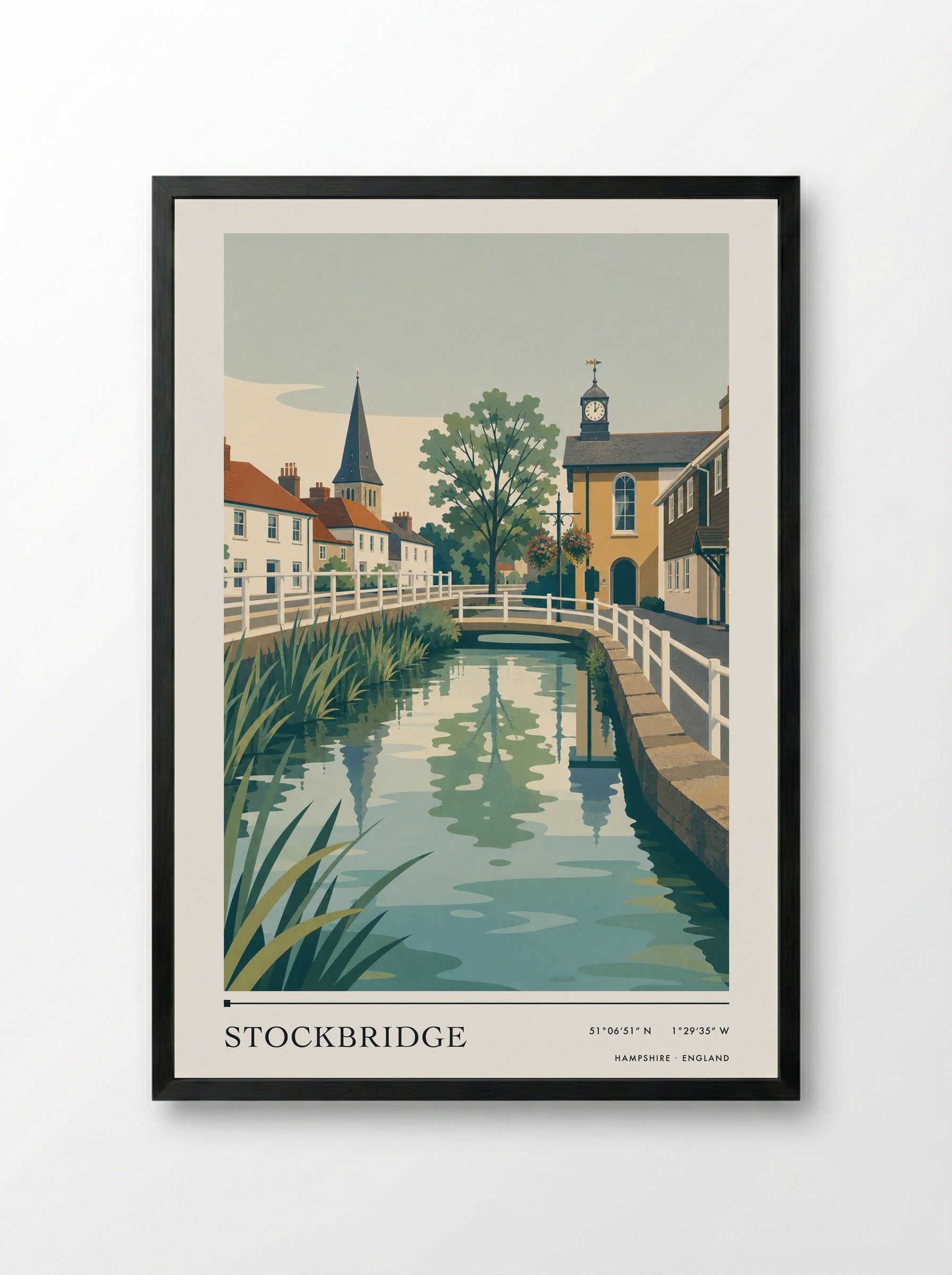 Stockbridge Hampshire England Travel Poster - Framed Print Black