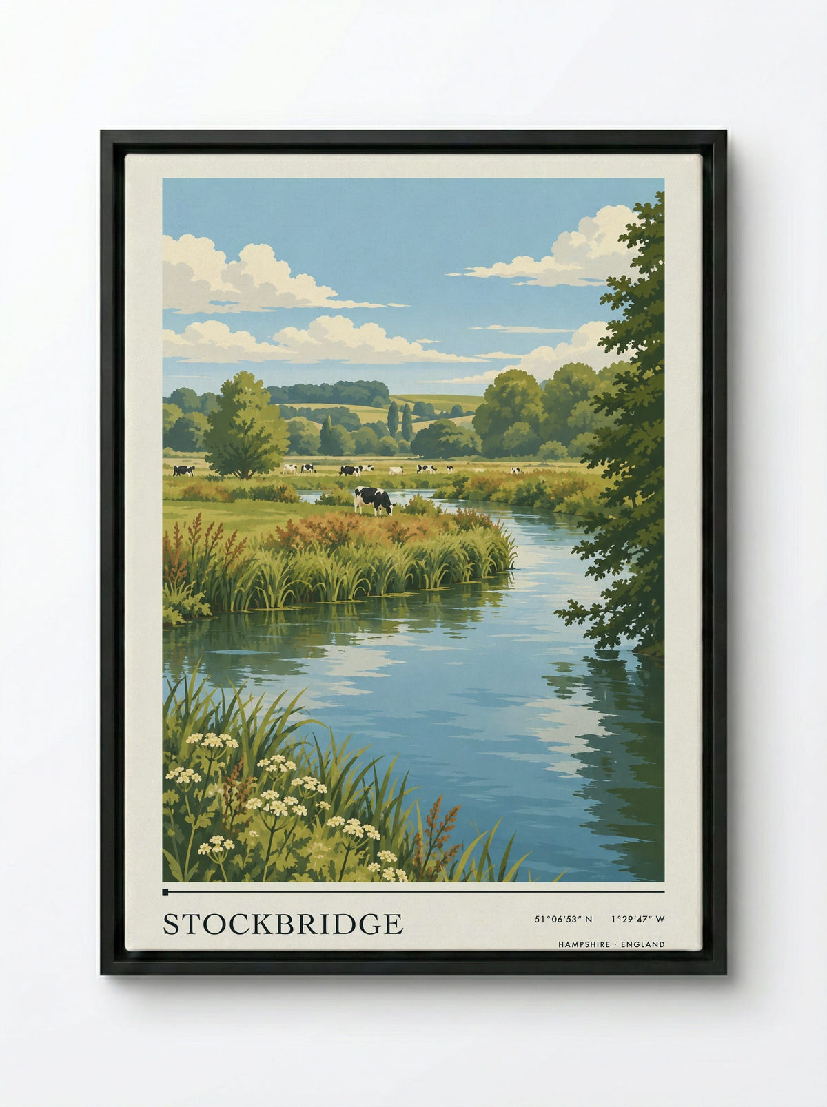 Stockbridge, Hampshire | Travel Poster - Framed Canvas Black