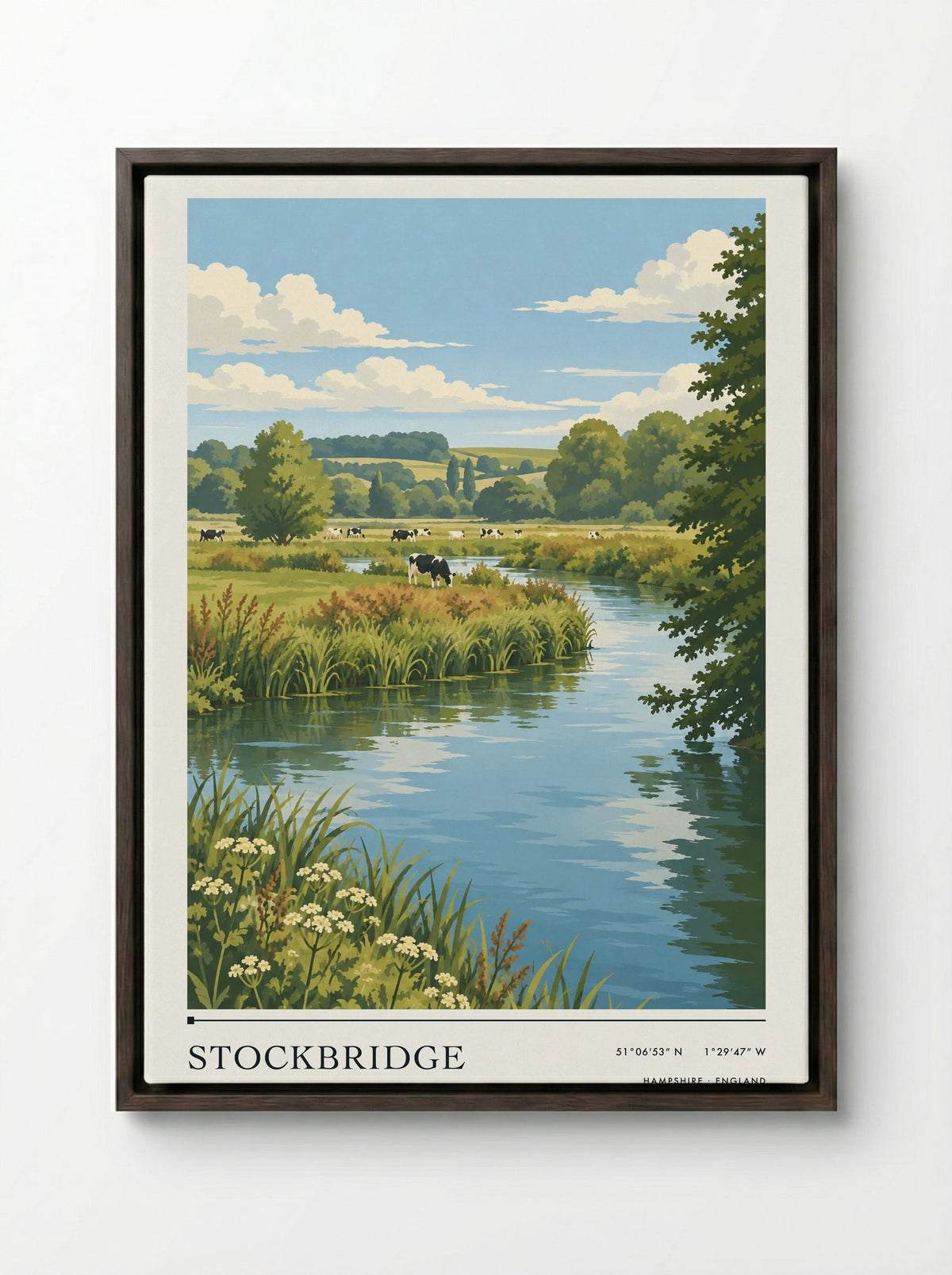 Stockbridge, Hampshire | Travel Poster - Framed Canvas Dark Wood