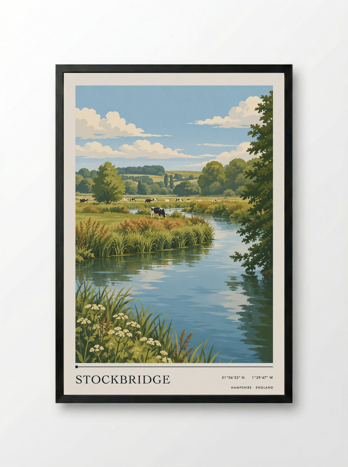 Stockbridge, Hampshire | Travel Poster - Framed Print Black