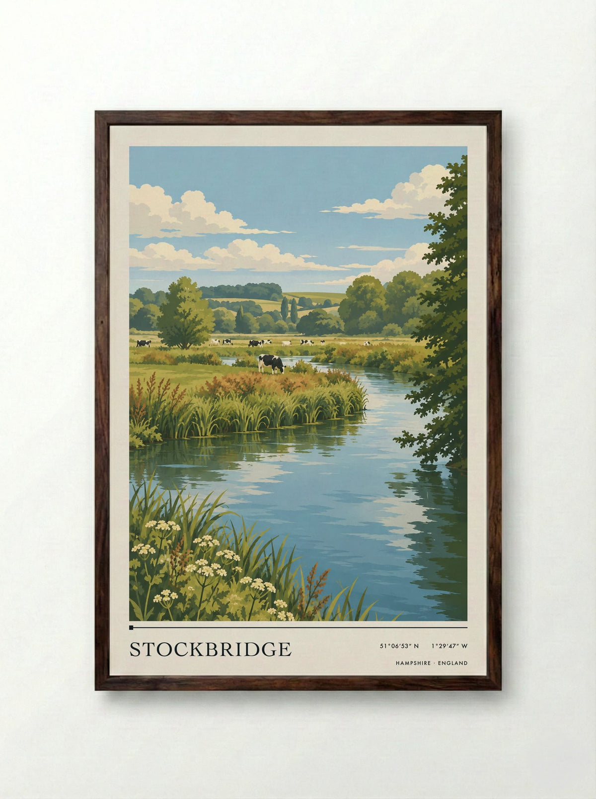 Stockbridge, Hampshire | Travel Poster - Framed Print Dark Wood