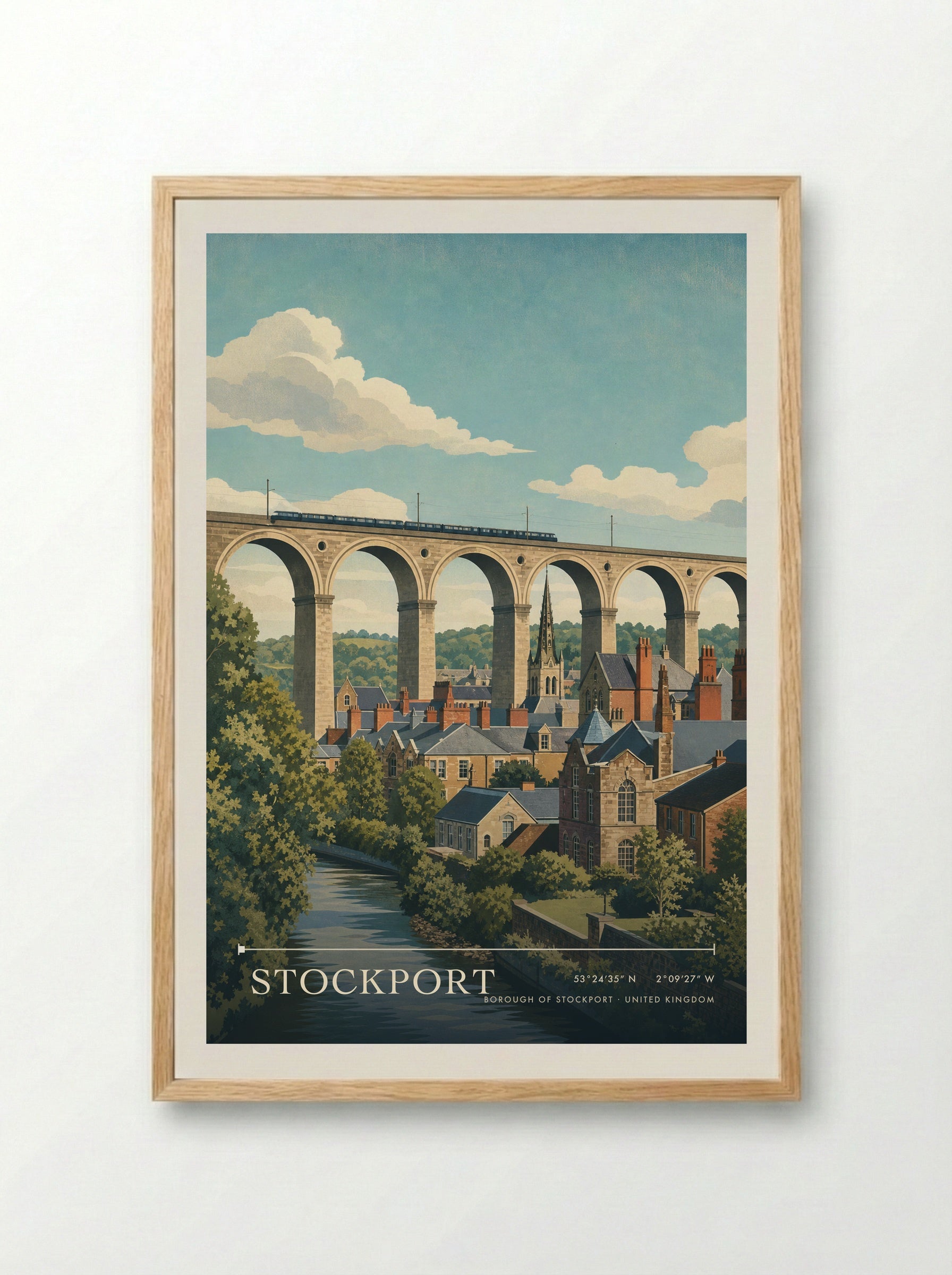 Stockport Borough of Stockport United Kingdom Travel Poster - Framed Print Wood