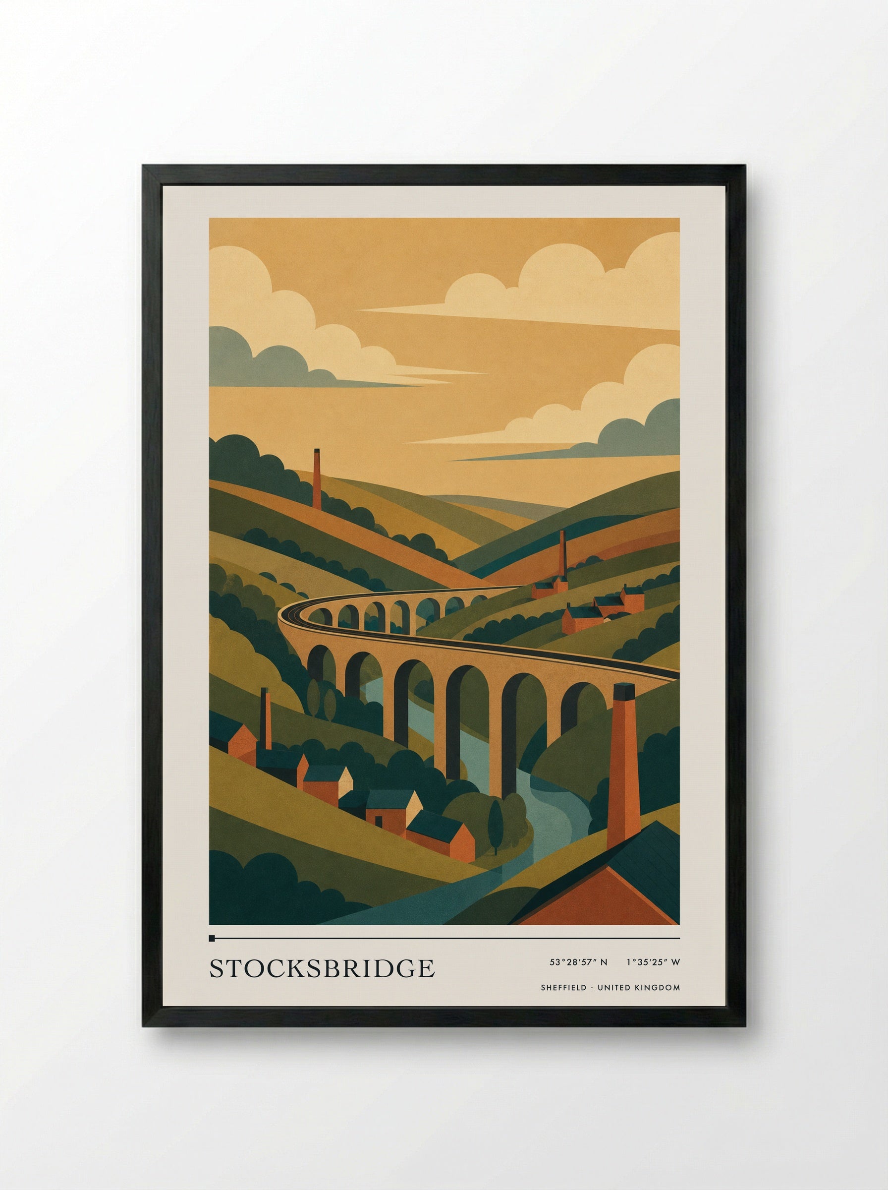 Stocksbridge Sheffield United Kingdom Travel Poster - Framed Print Black