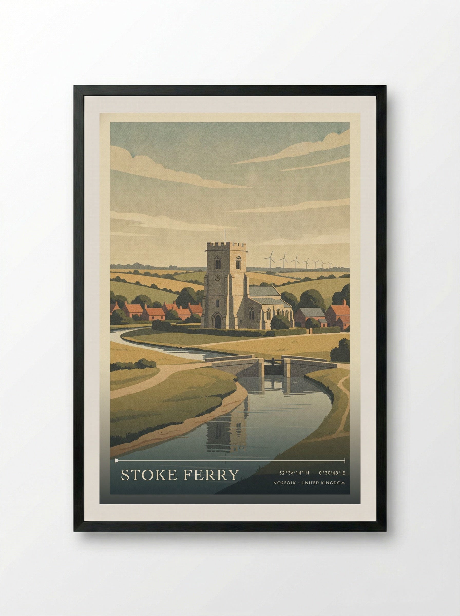 Stoke Ferry Norfolk United Kingdom Travel Poster - Framed Print Black