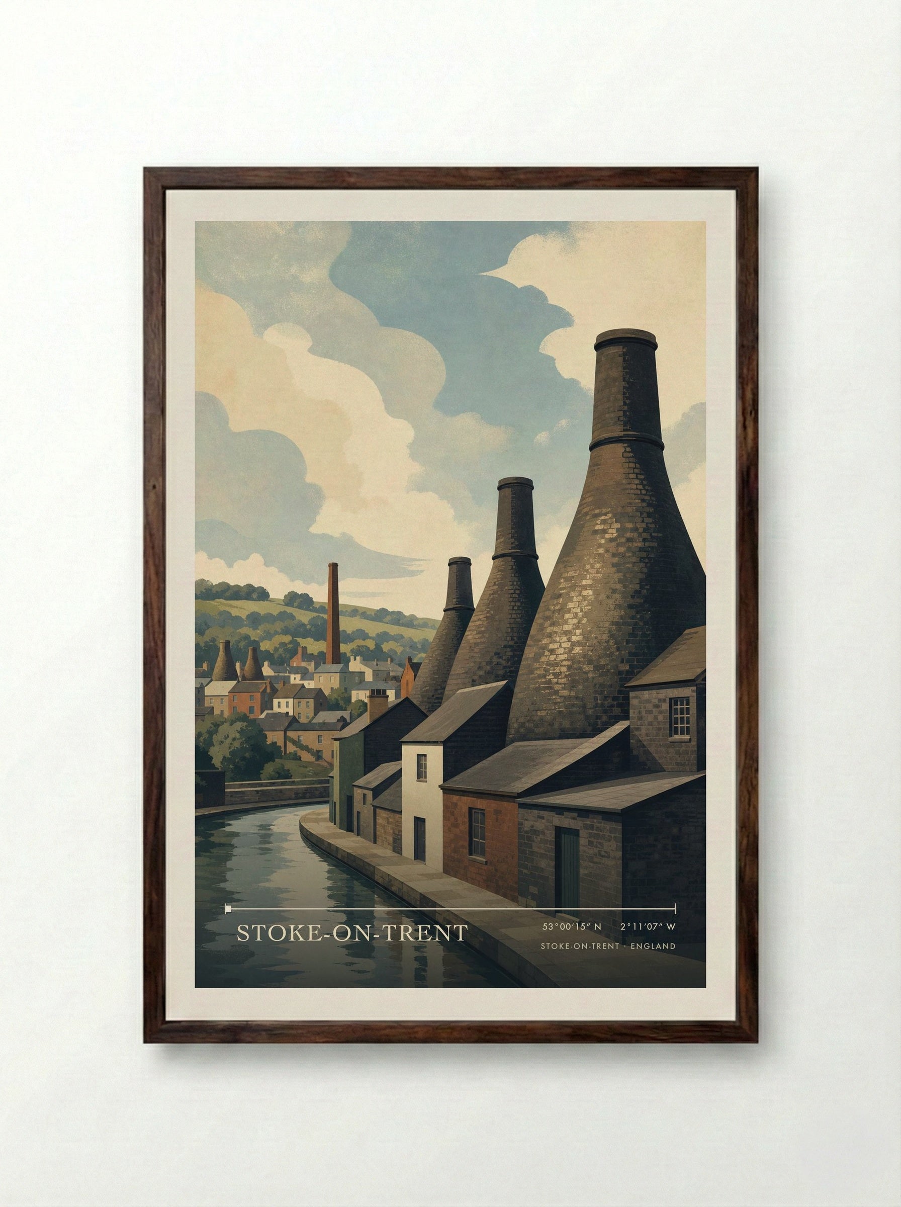 Stoke-on-Trent England Travel Poster - Framed Print Dark Wood