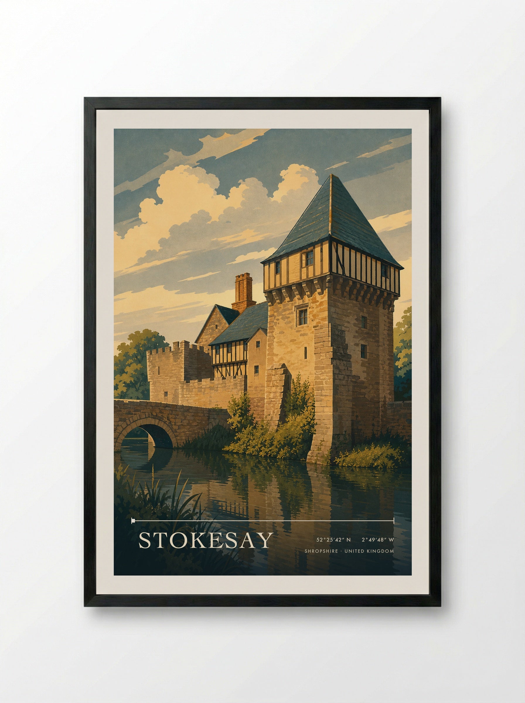 Stokesay Shropshire United Kingdom Travel Poster - Framed Print Black
