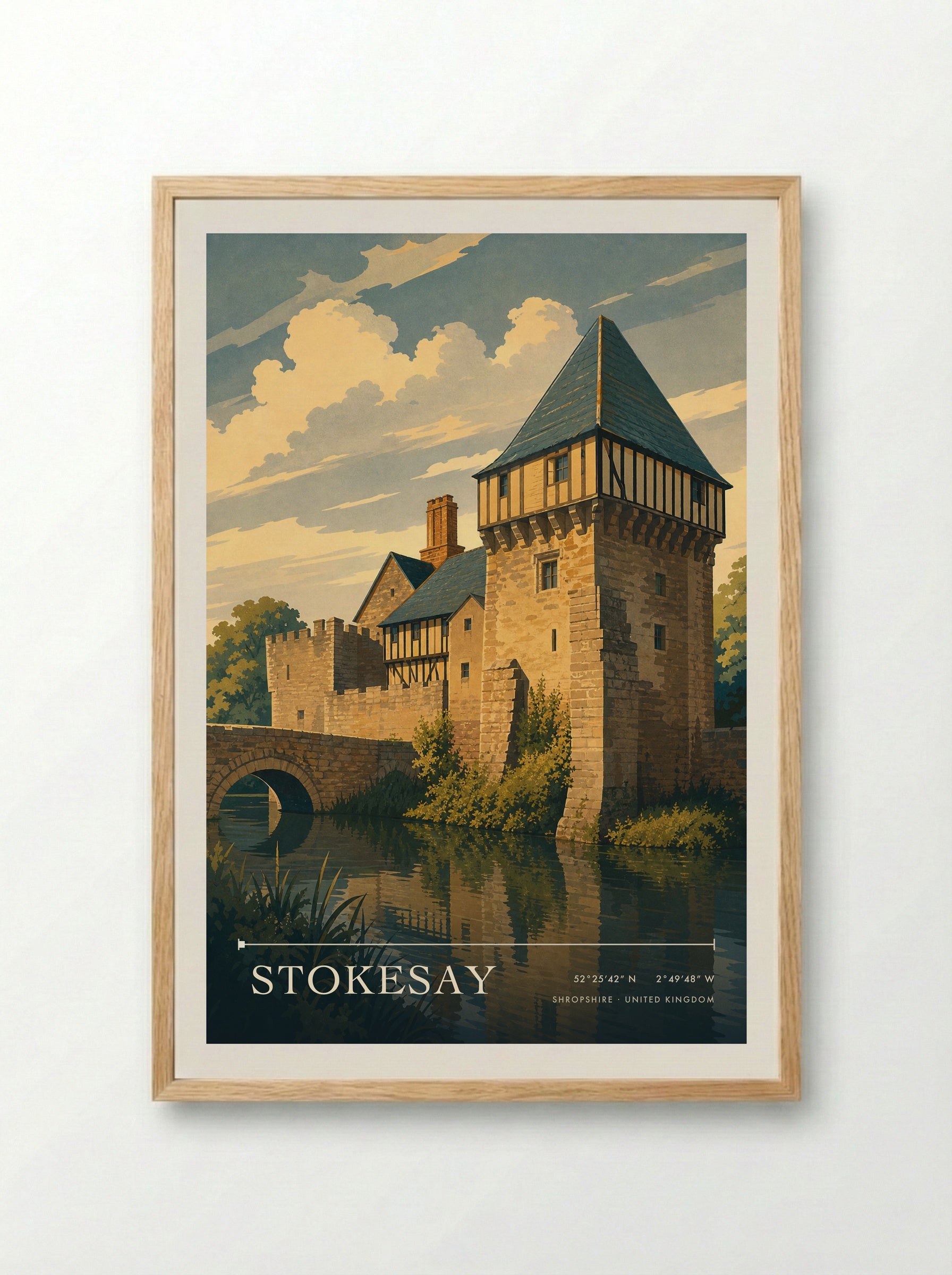 Stokesay Shropshire United Kingdom Travel Poster - Framed Print Wood