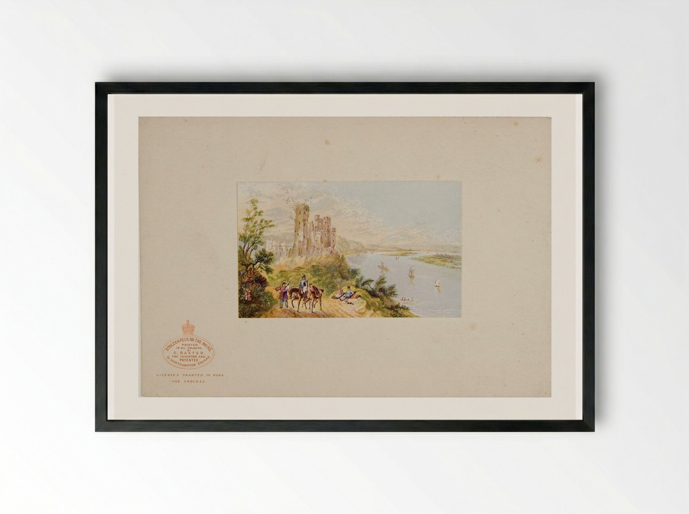Stolzenfels on the Rhine - George Baxter - Framed Print Black
