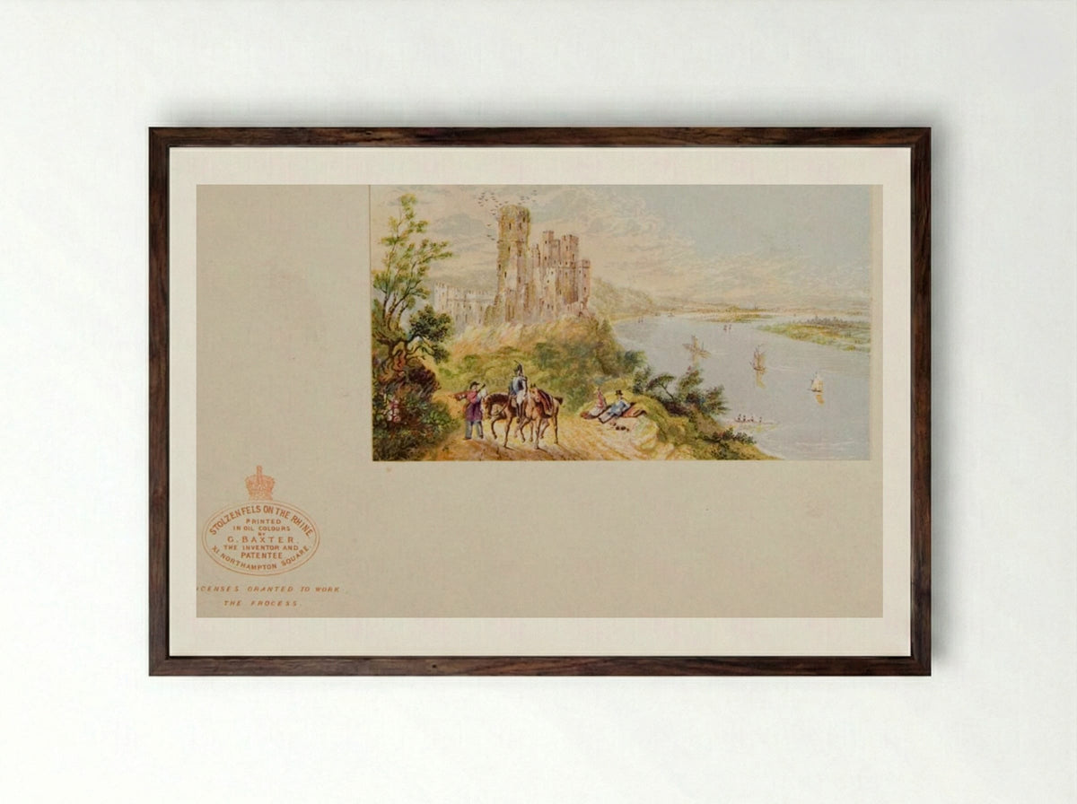Stolzenfels on the Rhine - George Baxter - Framed Print Dark Wood