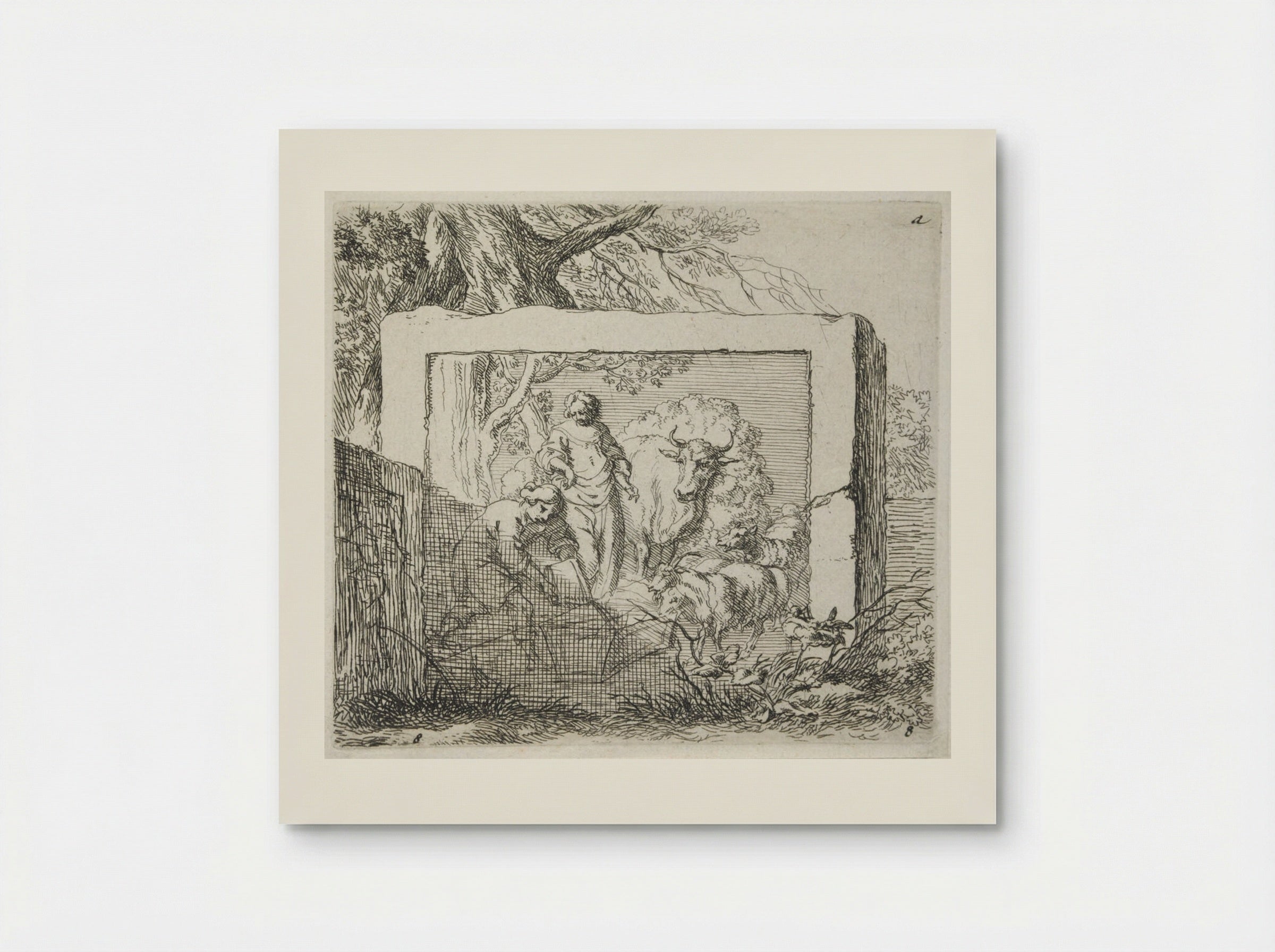 Stone Bas-Relief Representing a Shepherd Pouring Water into a Trough - Nicolaes Berchem - Poster