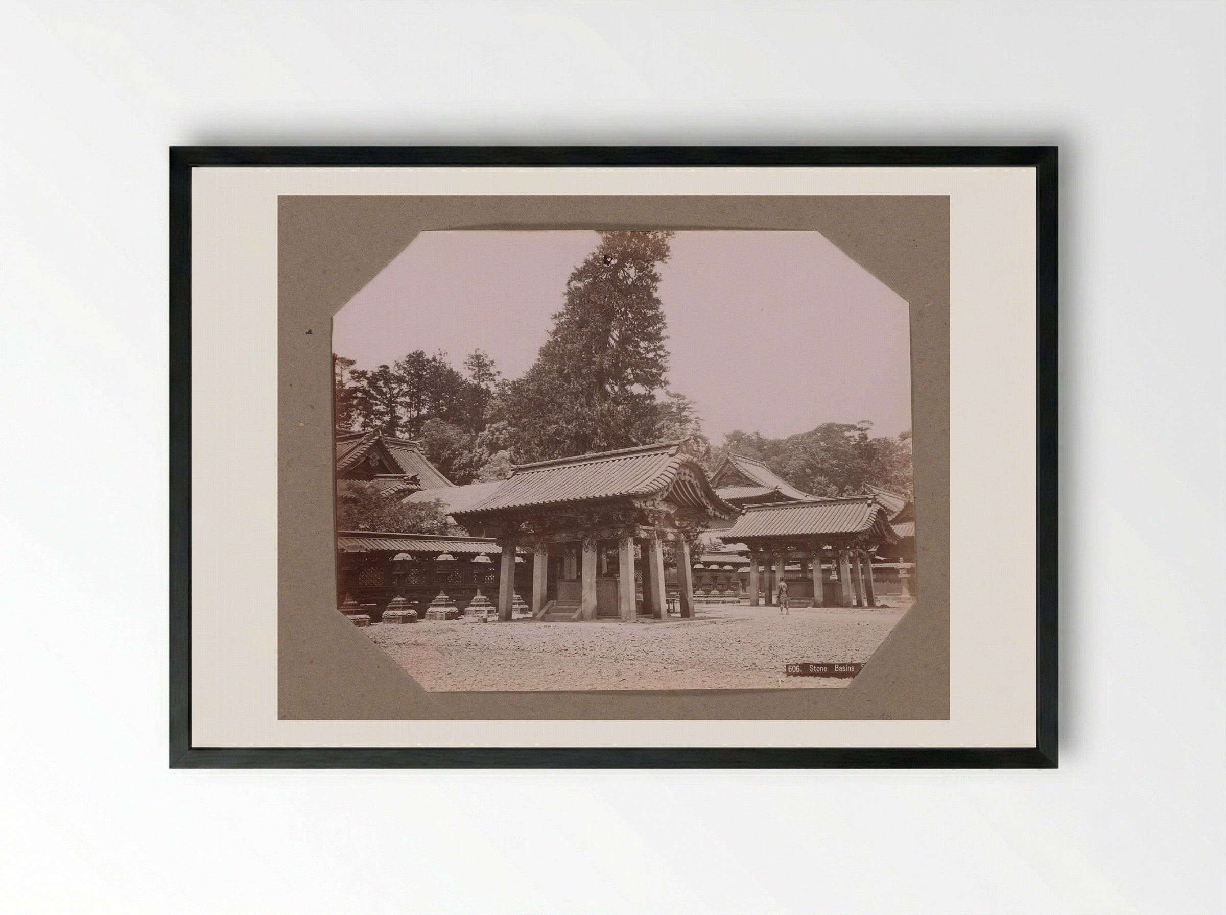 Stone Basins at the Taitoku-in Mausoleum - Kusakabe Kimbei - Framed Print Black