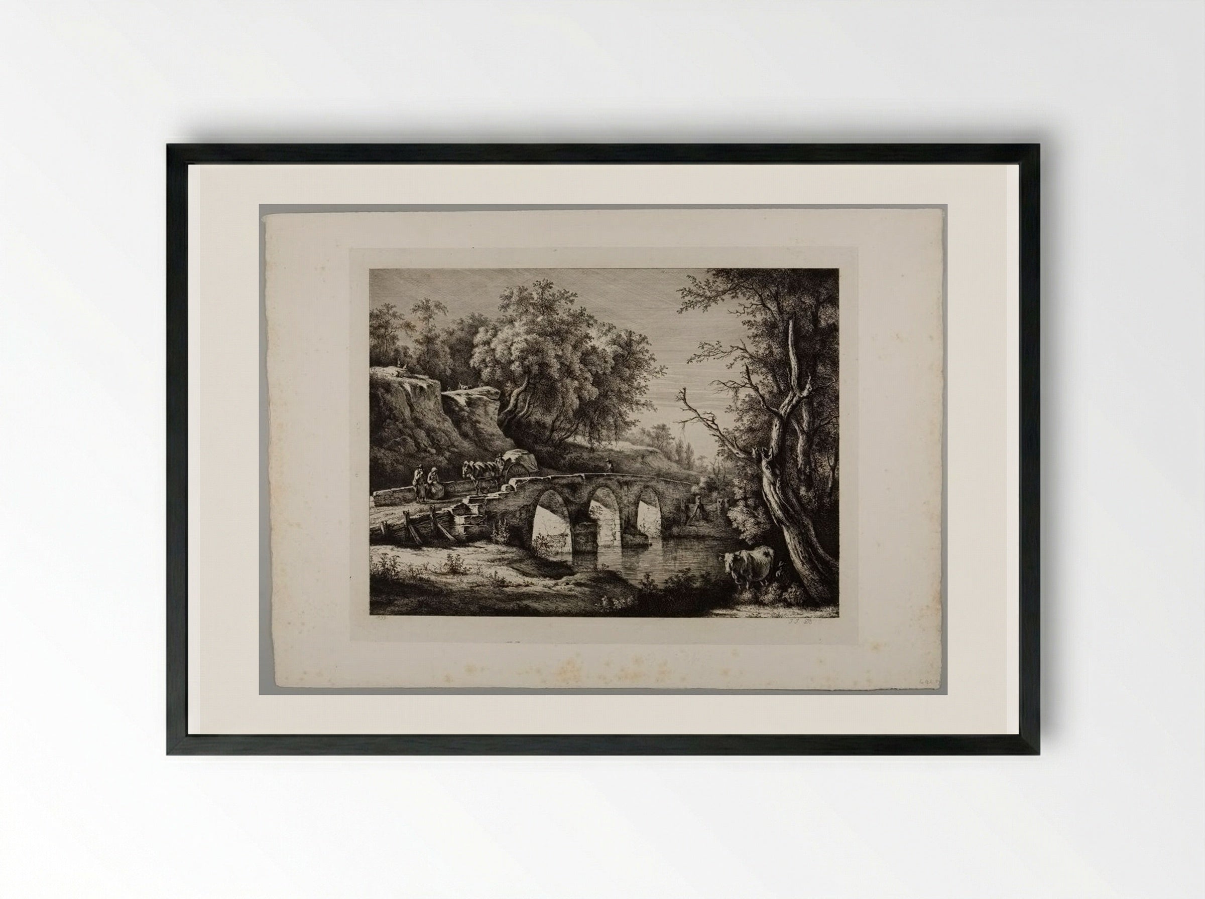 Stone Bridge - Jean-Jacques de Boissieu - Framed Print Black
